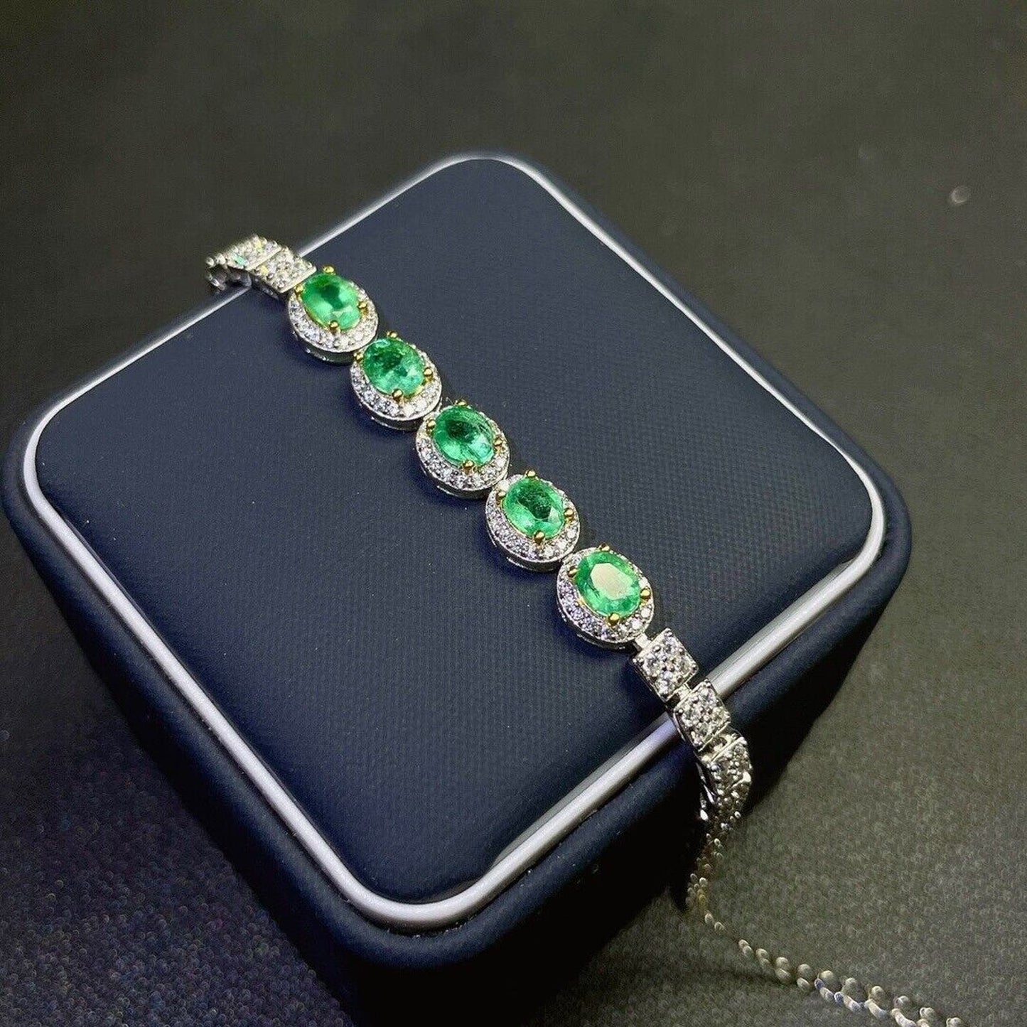 Emerald Tennis Bracelet with Cubic Zirconia 4x5mm