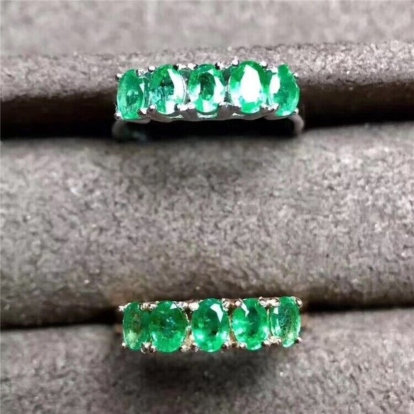 Natural Emerald Band Ring 3x4mm Sterling Silver