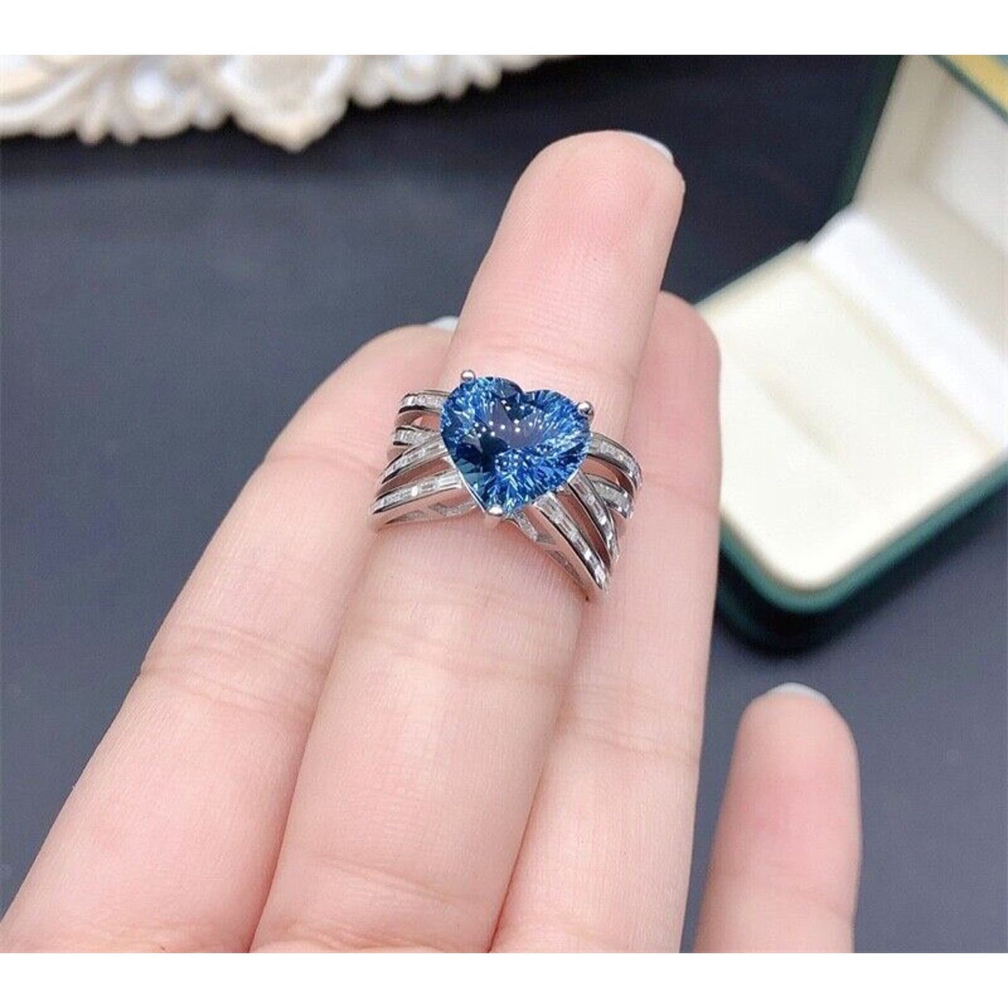 London Blue Topaz Heart Cut Statement Ring 10x10mm