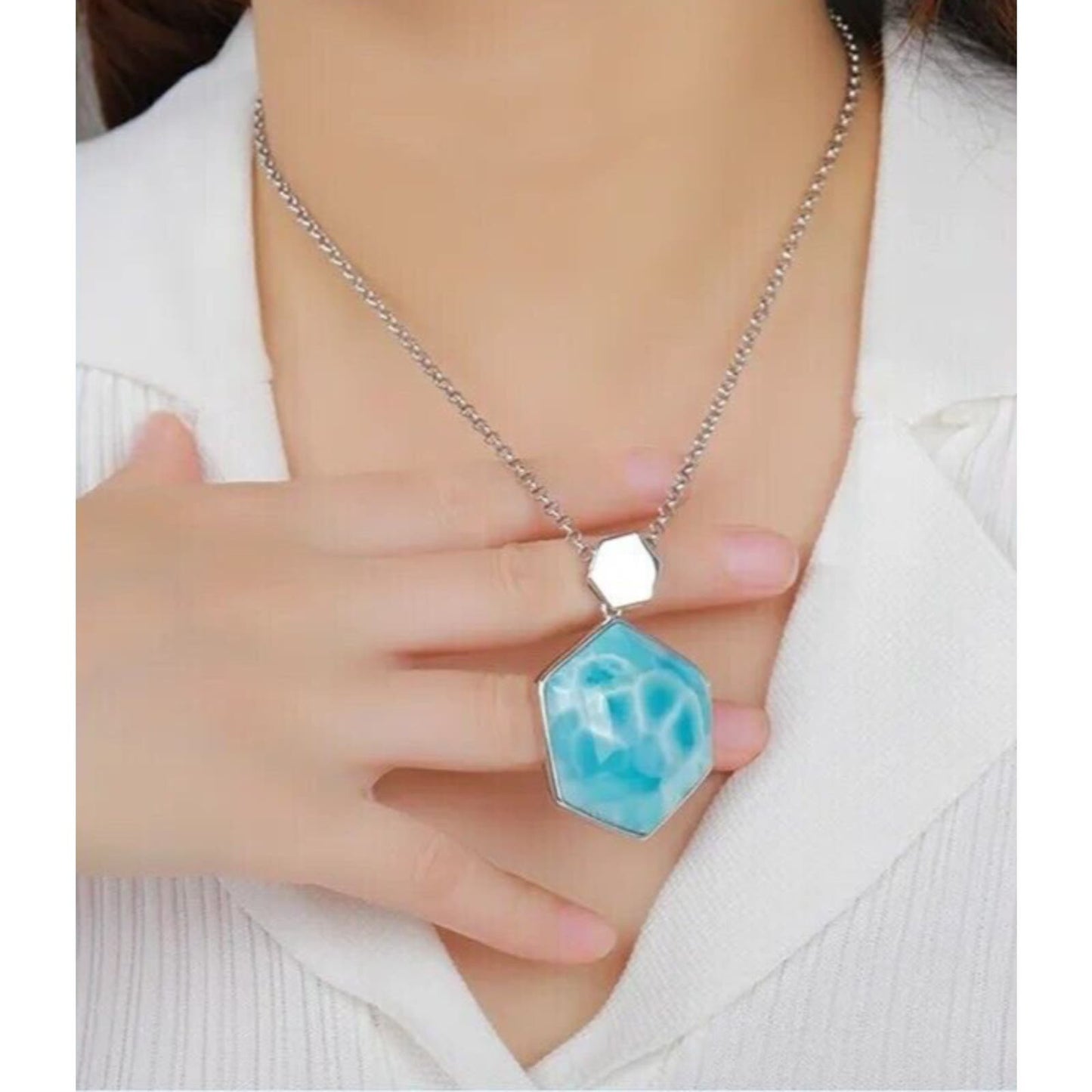 Larimar Necklace, Larimar Gemstone Handmade, Larimar Beautiful Gift Sterling