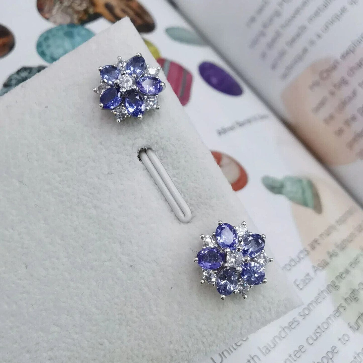 Genuine Purple Tanzanite Cluster Stud Earrings 3x4mm