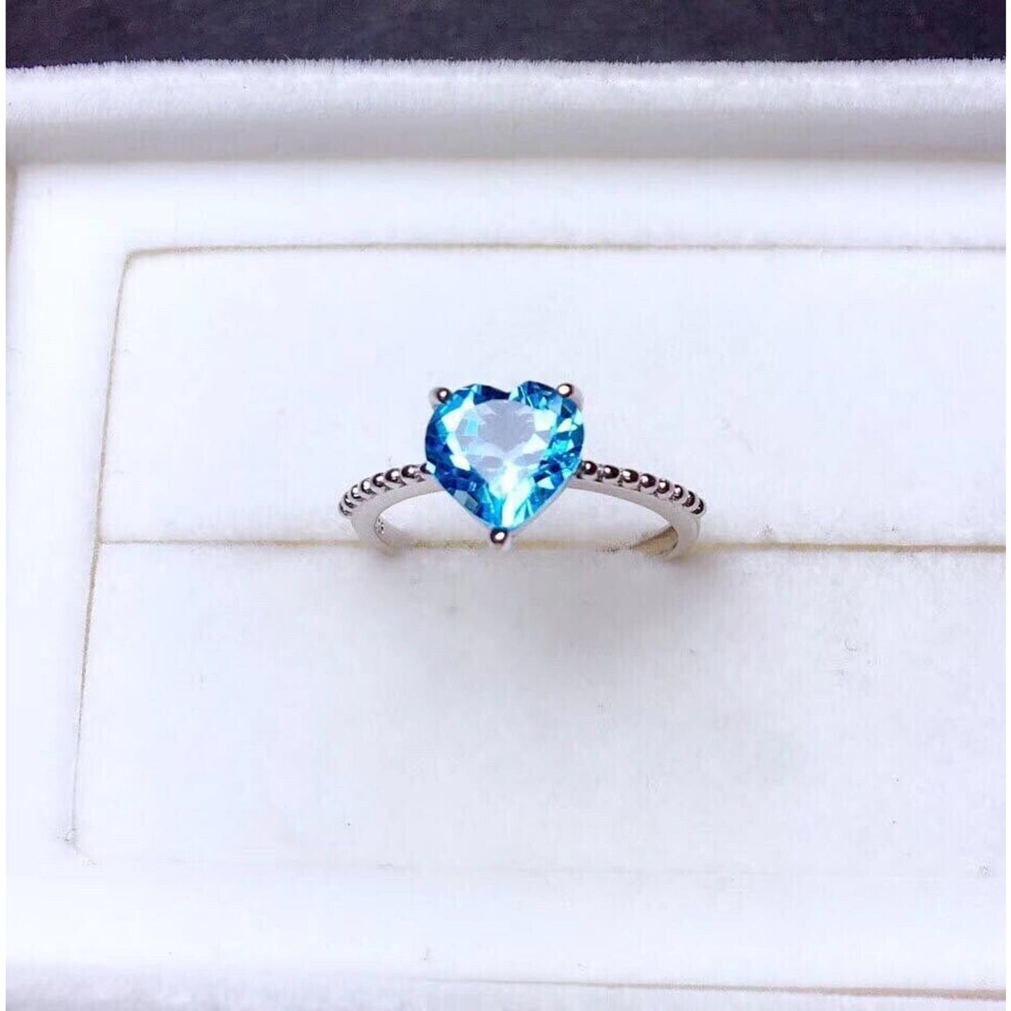 Sky Blue Topaz Solitaire Heart Ring 6x8mm Sterling Silver