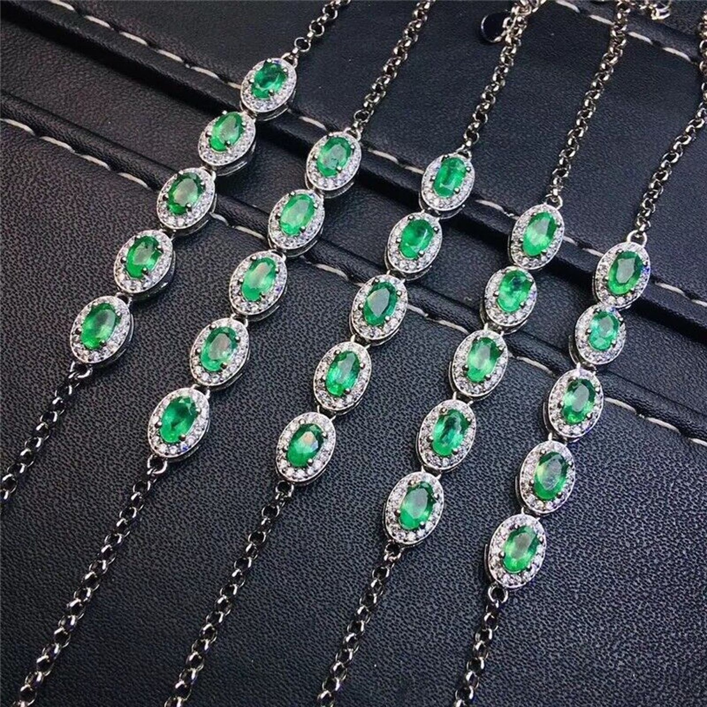 Colombian Emerald Chain Bracelet, 5pc 3x5mm