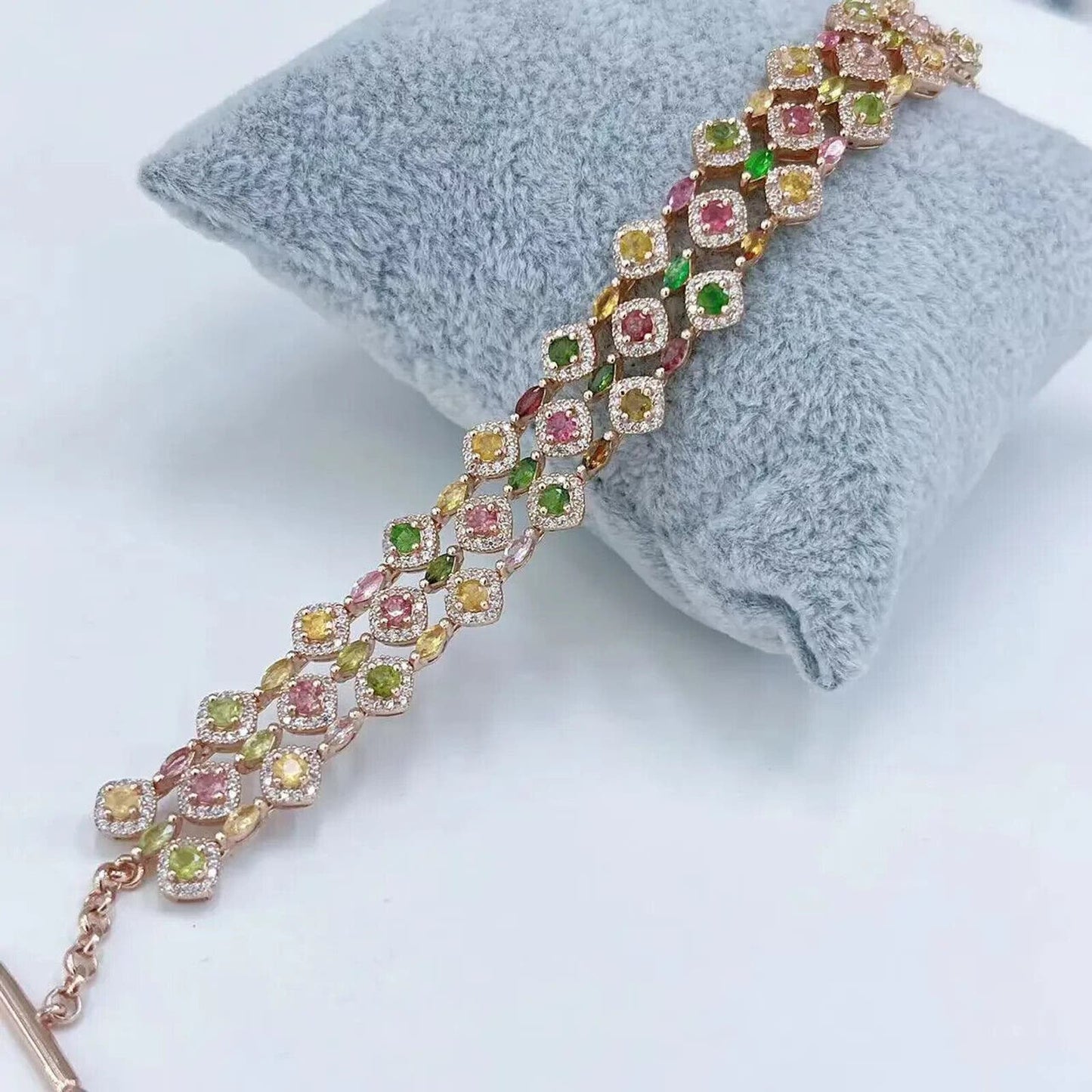 Multilayer Tourmaline Gemstone Bracelet Rose Gold