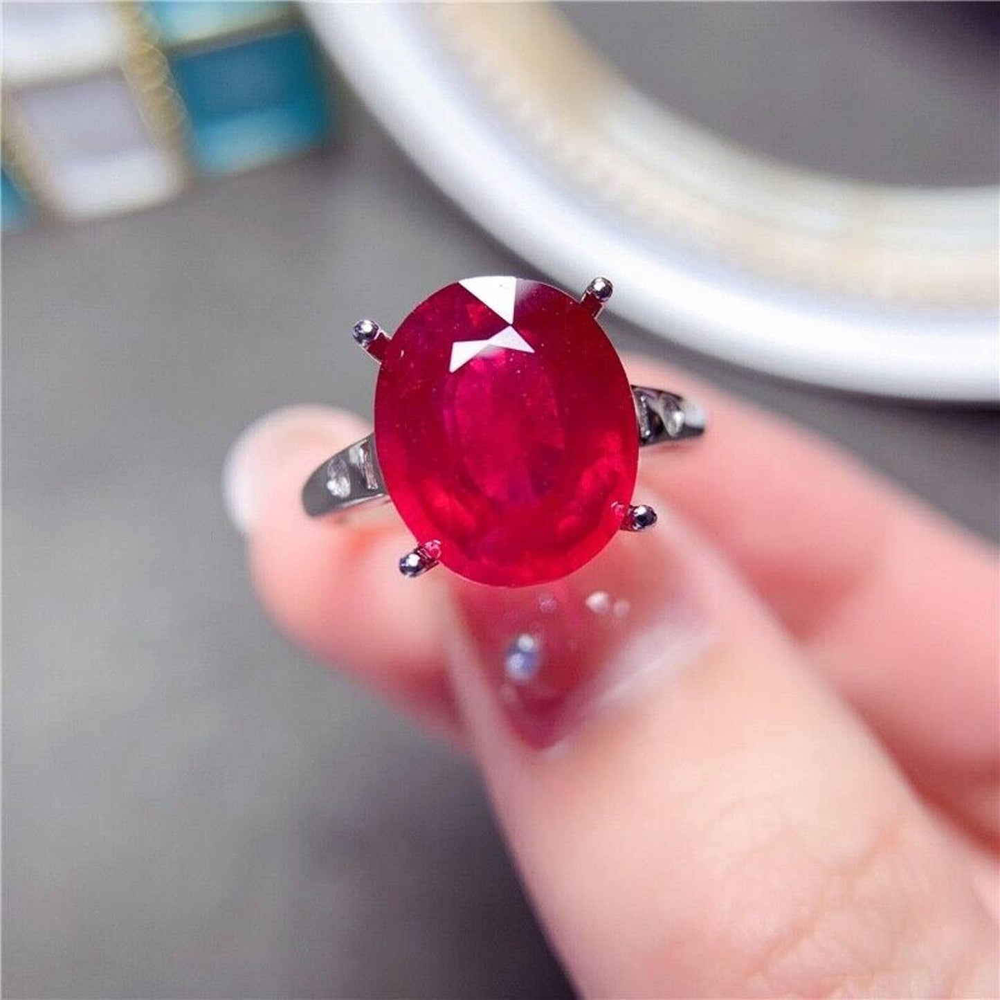 Natural Pigeon Blood Ruby Ring, Pigeon Blood Ruby 925 Sterling Silver Ring