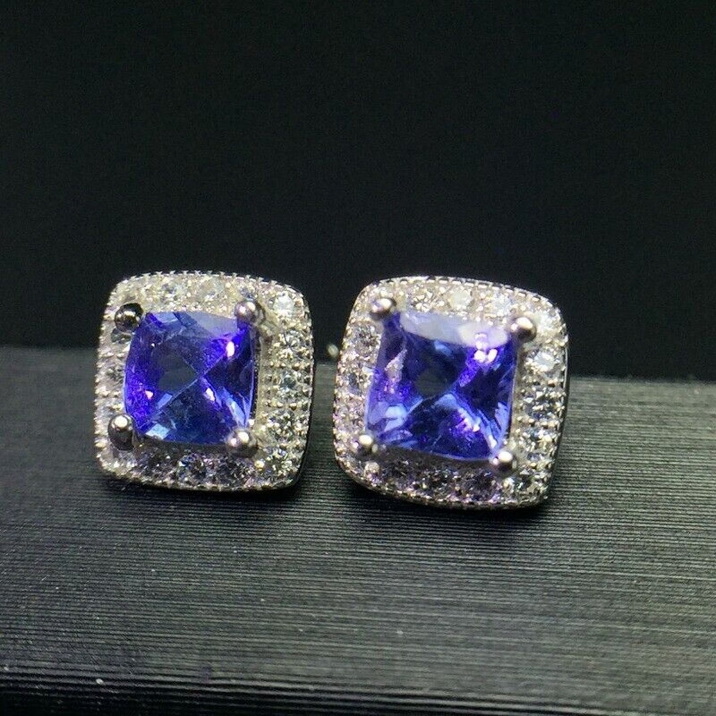 Purple Tanzanite Cushion Cut Stud Earrings 4mm