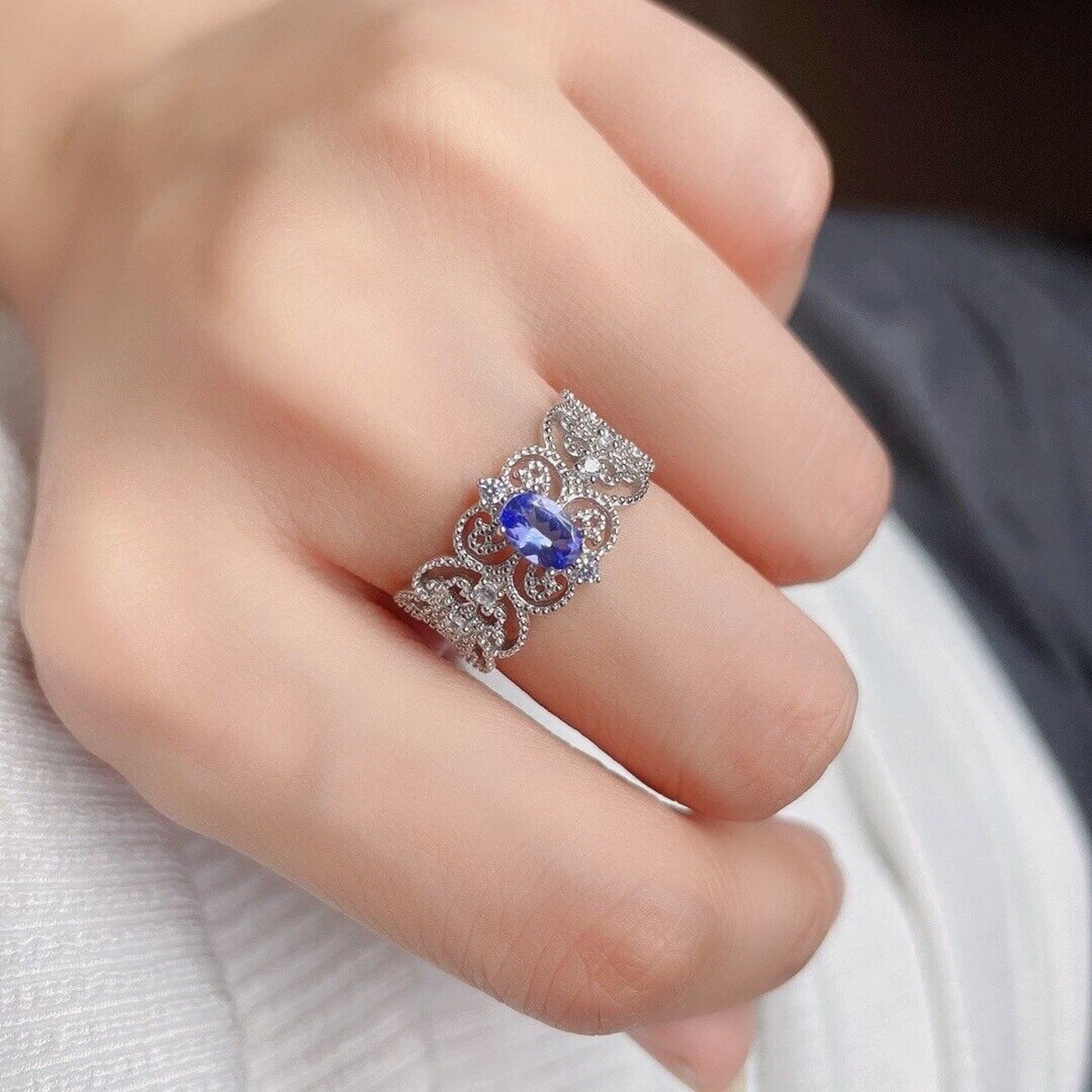 Purple Tanzanite Princess Cocktail Ring 4x6mm