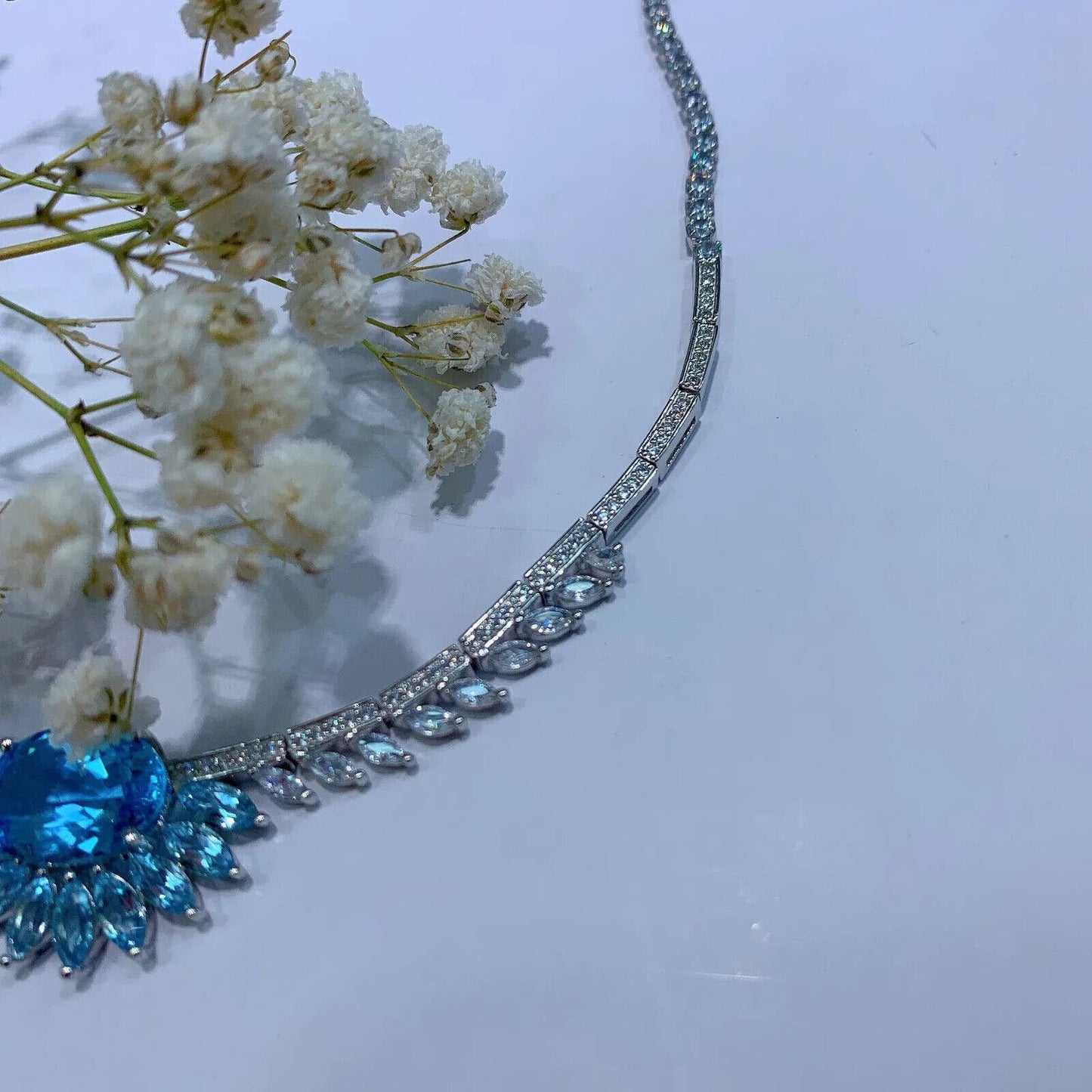 Swiss Blue Topaz Collar Statement Necklace 10x14mm