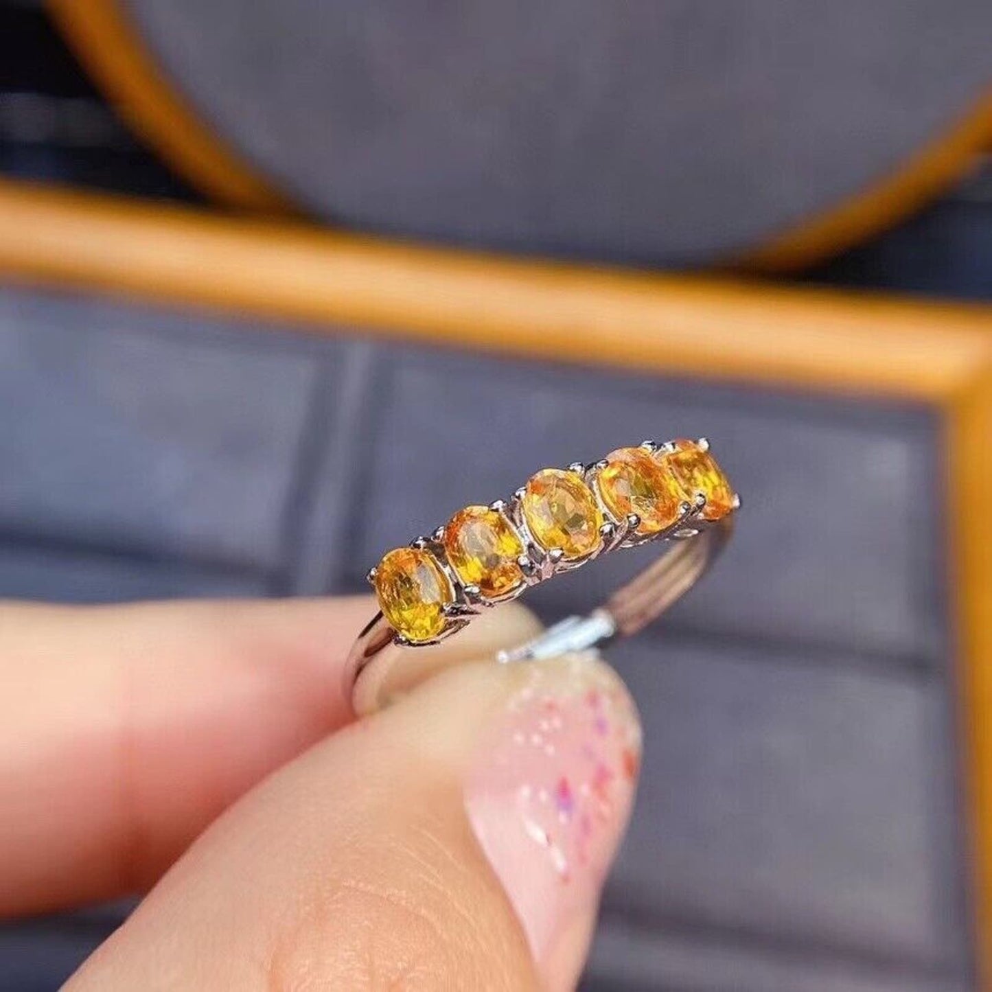 Citrine Gemstone Stackable Band Ring 3x4mm Sterling Silver