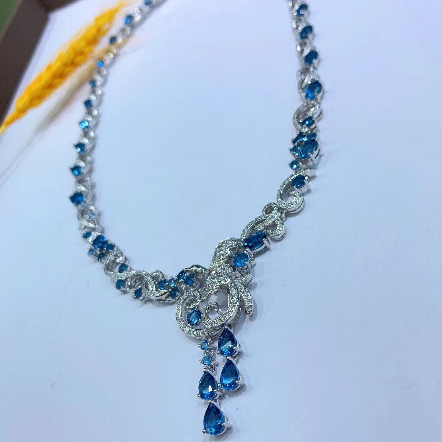 Natural London Blue Topaz Extravagant Statement Necklace