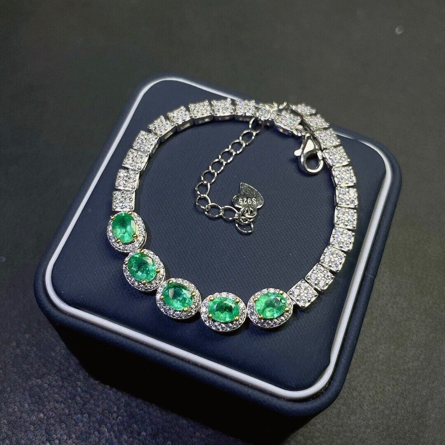 Emerald Tennis Bracelet with Cubic Zirconia 4x5mm