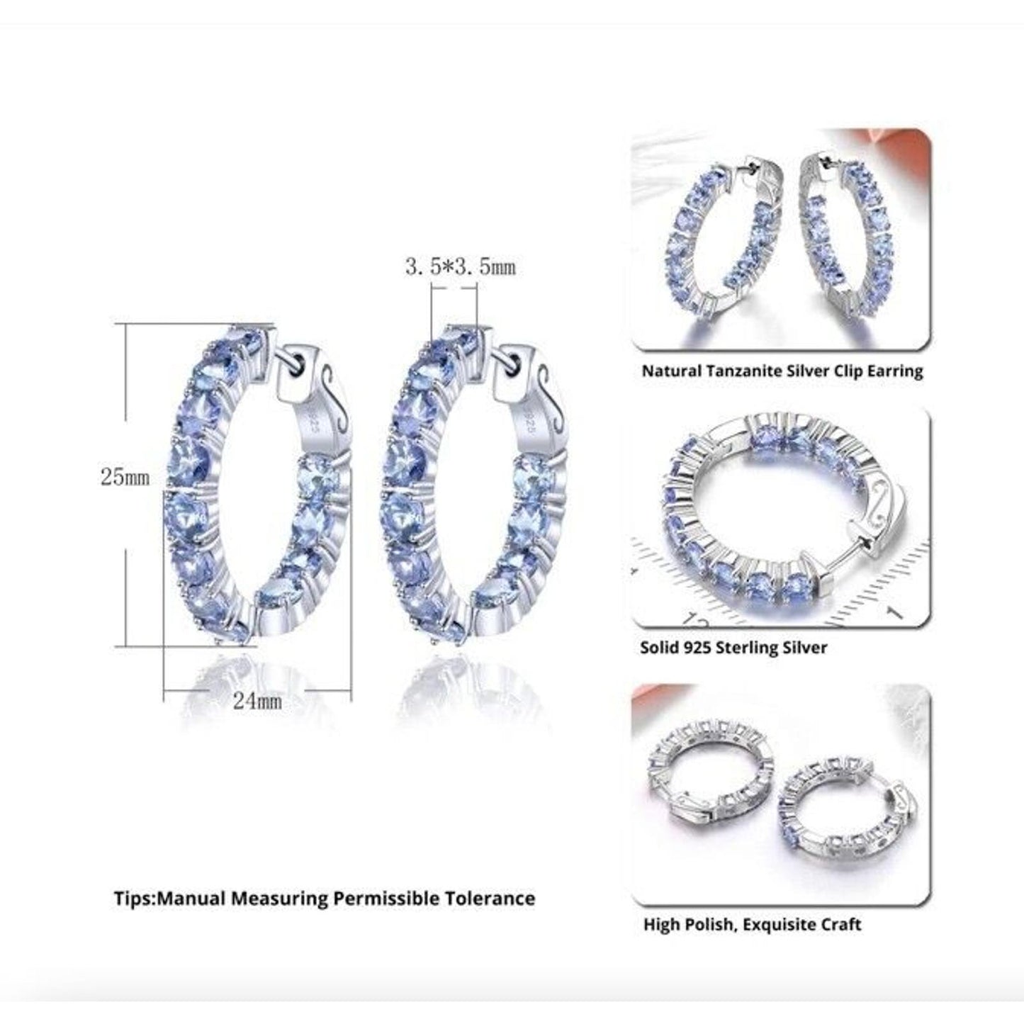 Purple Tanzanite Hoop Earrings Platinum Plated