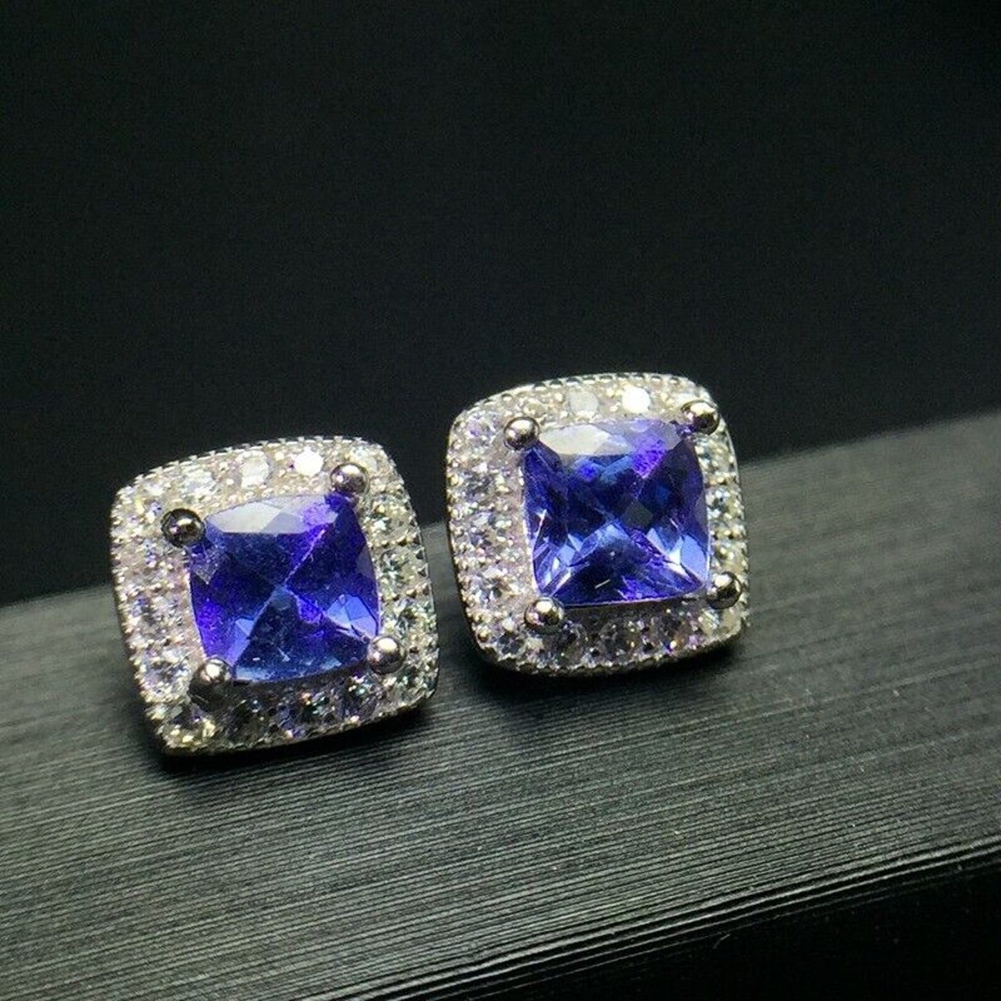 Purple Tanzanite Cushion Cut Stud Earrings 4mm