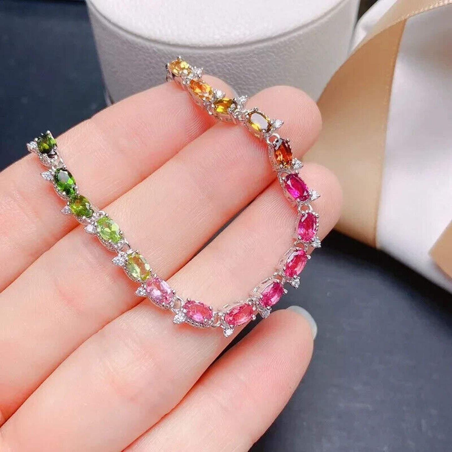 Gradient Multicolor Tourmaline Tennis Bracelet