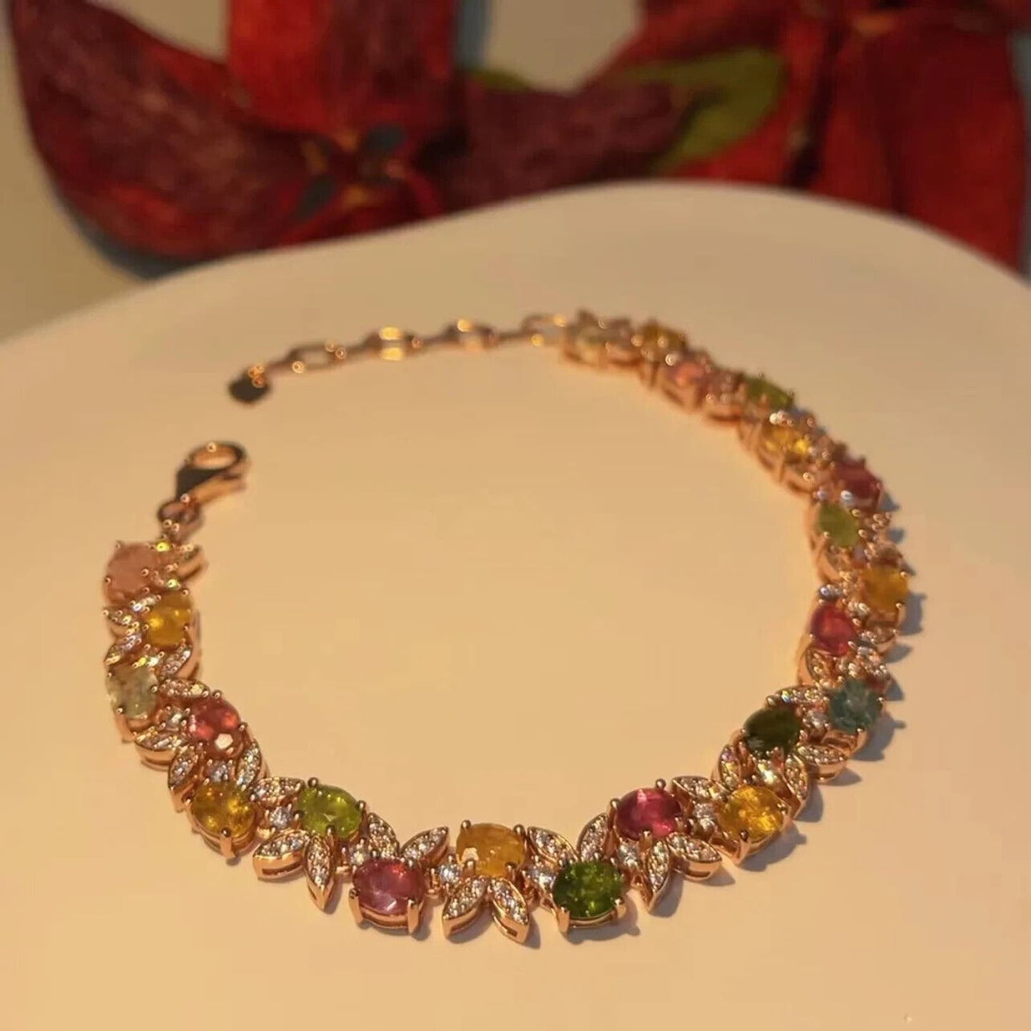 Multi Color Tourmaline and Zirconia Tennis Bracelet 925 Sterling Silver