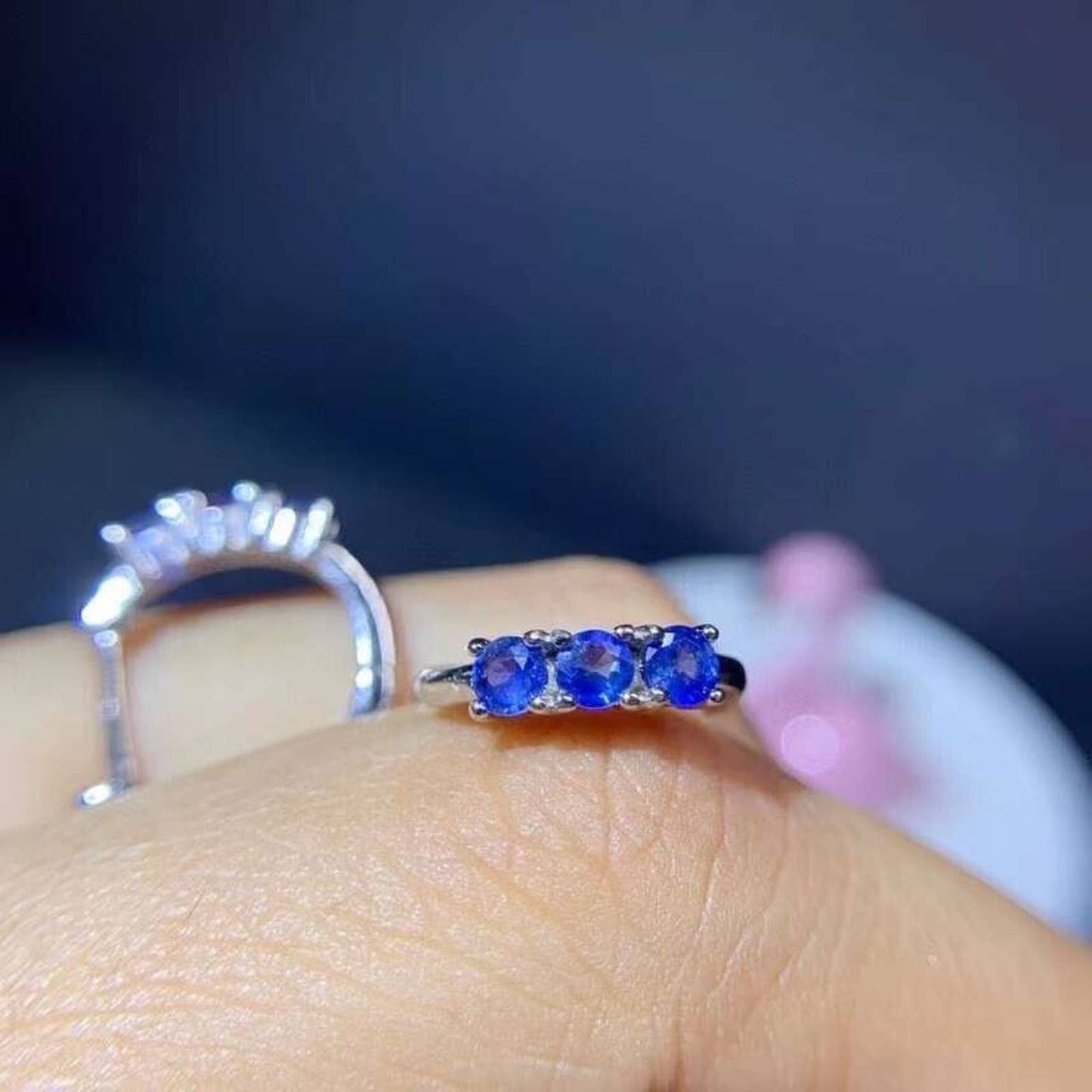 Dainty Sapphire Hoop Earrings - Bright Blue Sri Lanka Sapphire Hoop Earrings 925 Sterling Silver