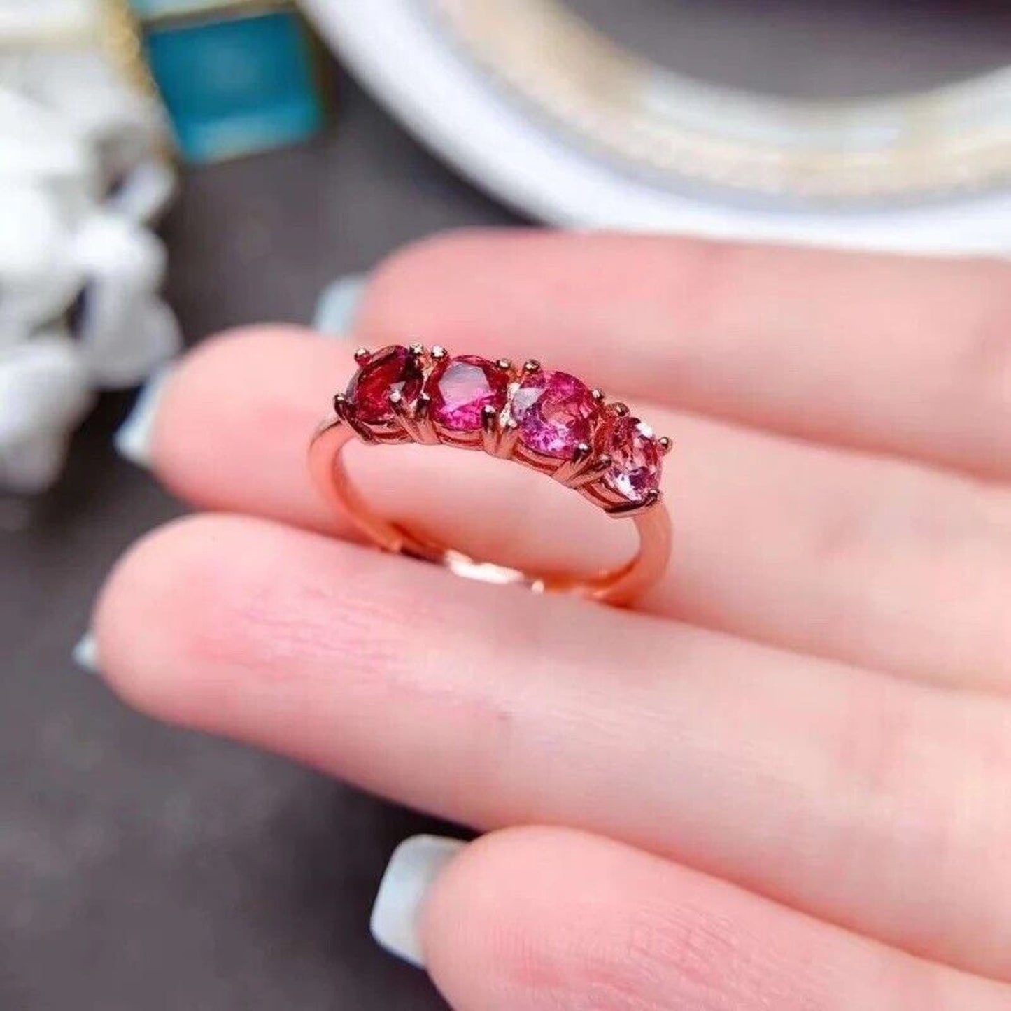 Gradient Pink Tourmaline Band Ring 4x4mm