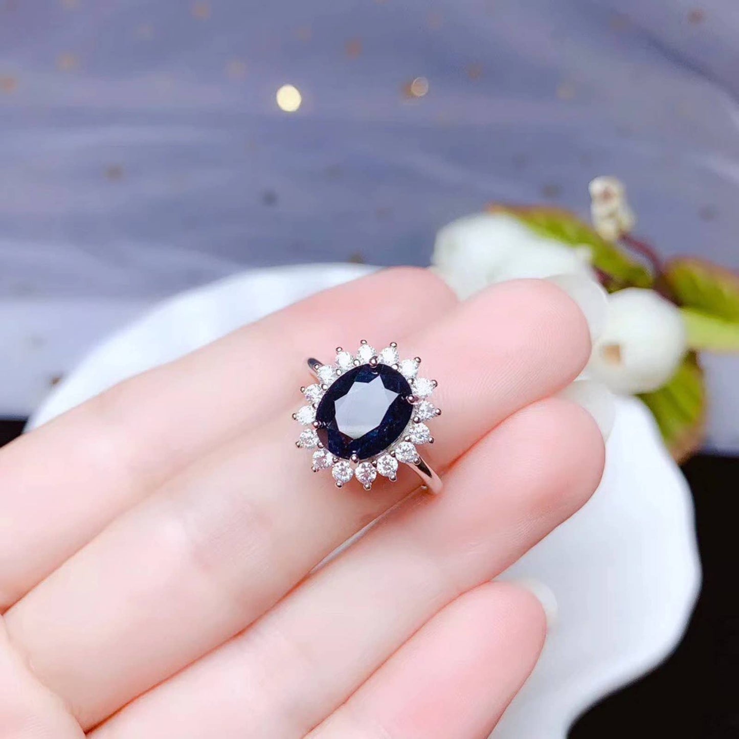 Dark Blue Princes Dianna Sapphire Ring, Natural Dark Blue Sapphire Ring, Women's Sapphire Engagement Ring