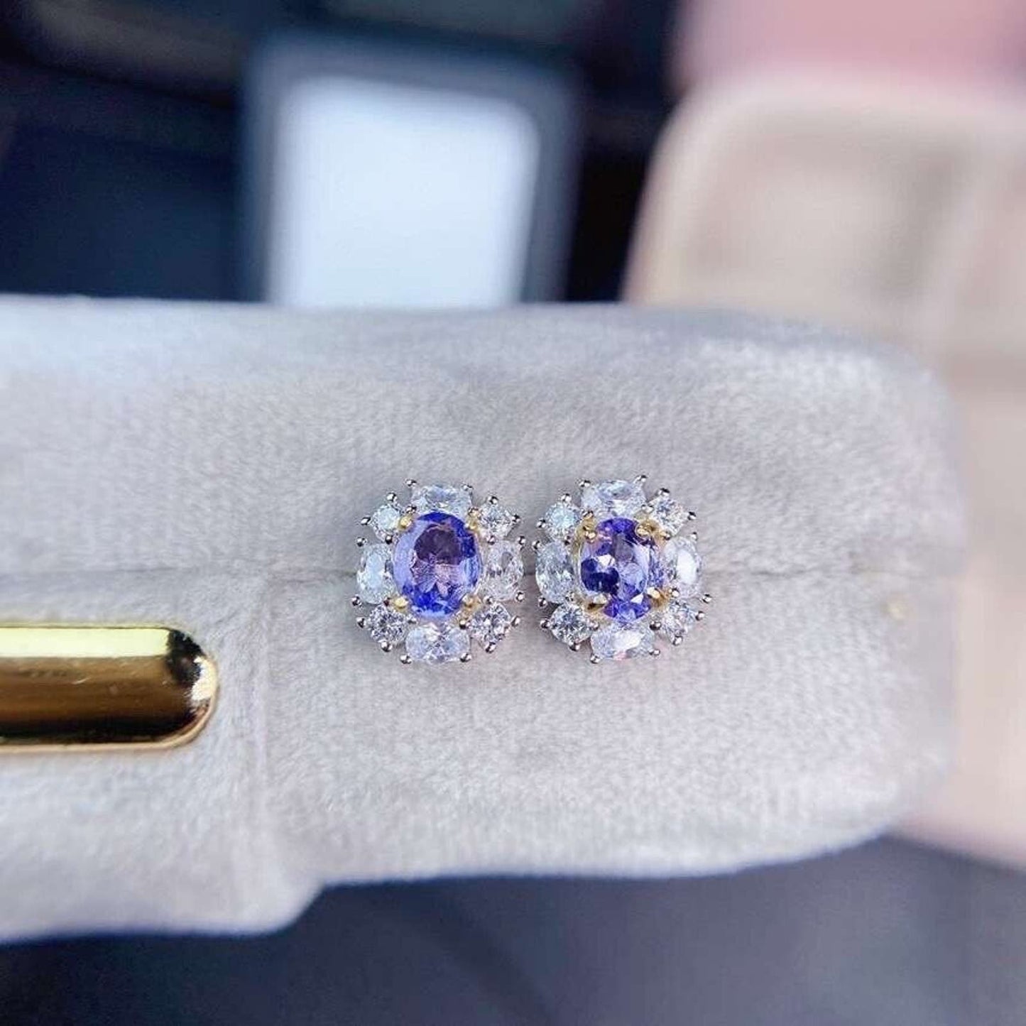 Dainty Purple Tanzanite Flower Stud Earrings 4x5mm