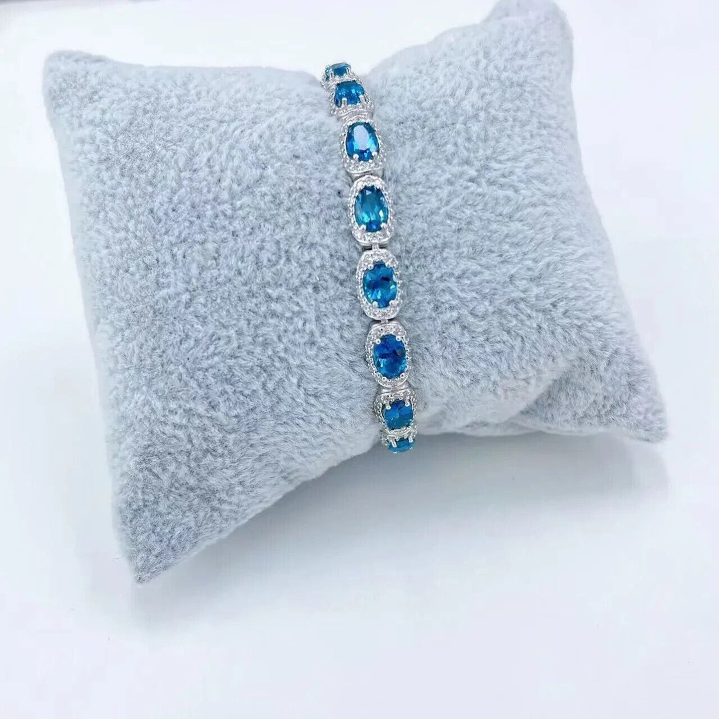 London Blue Topaz Tennis Bracelet 4x6mm Platinum Plated