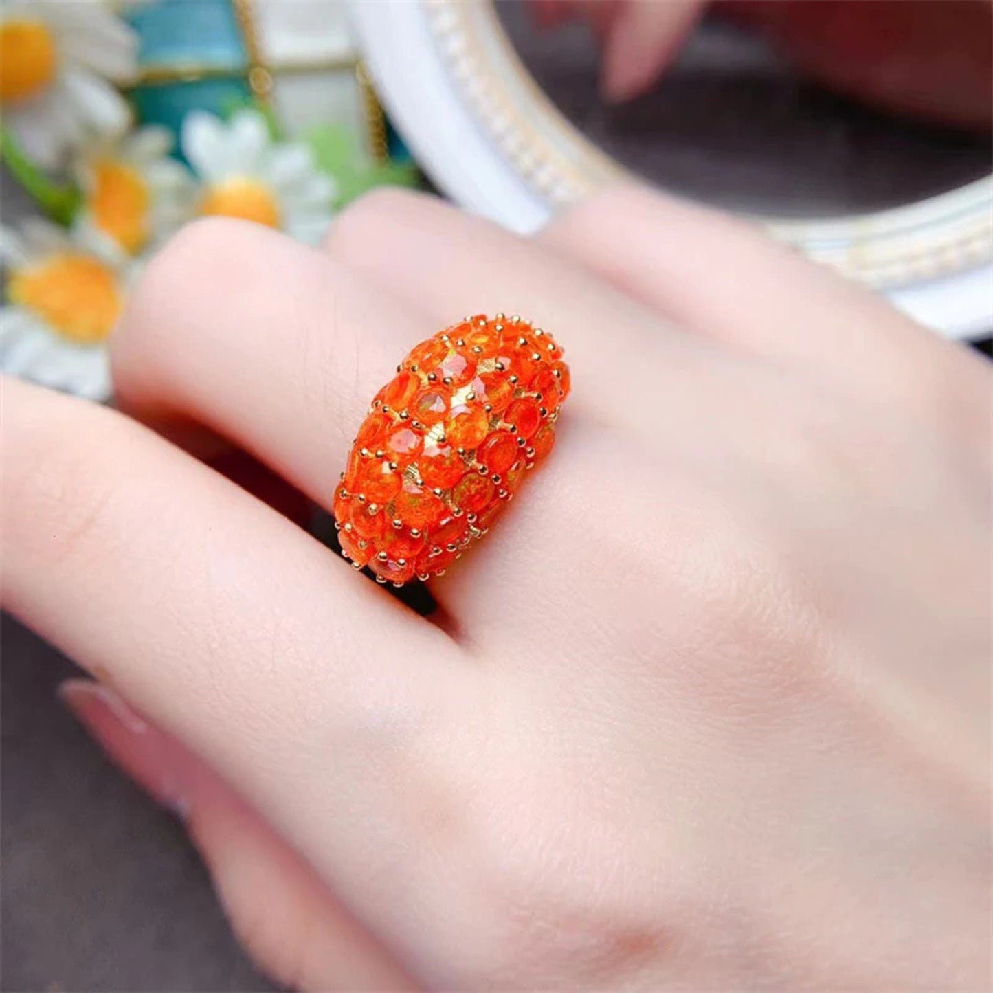 Orange Mexican Fire Opal Turkish Ring 3mm Sterling Silver