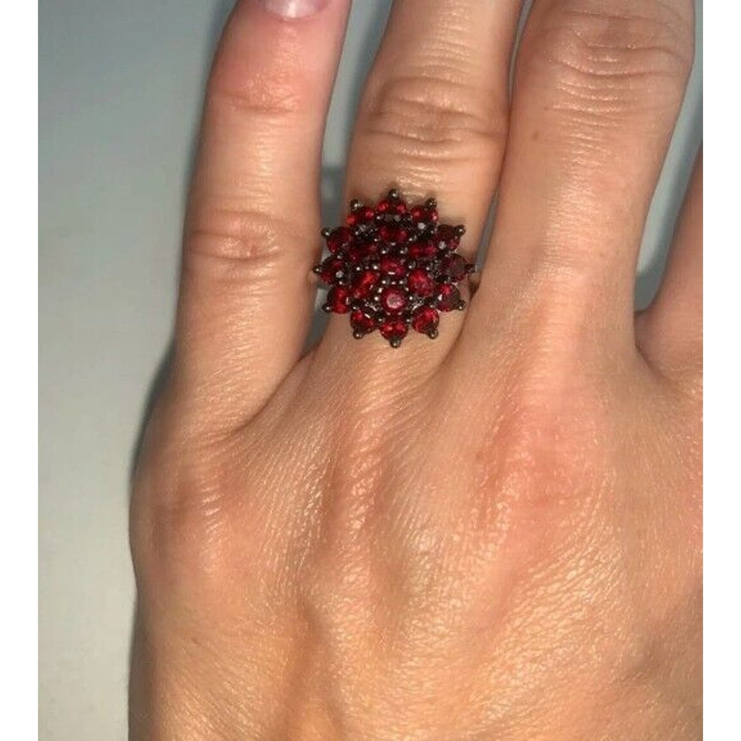 Dark Red Garnet Flower Cluster Ring, Large Garnet Statement Ring