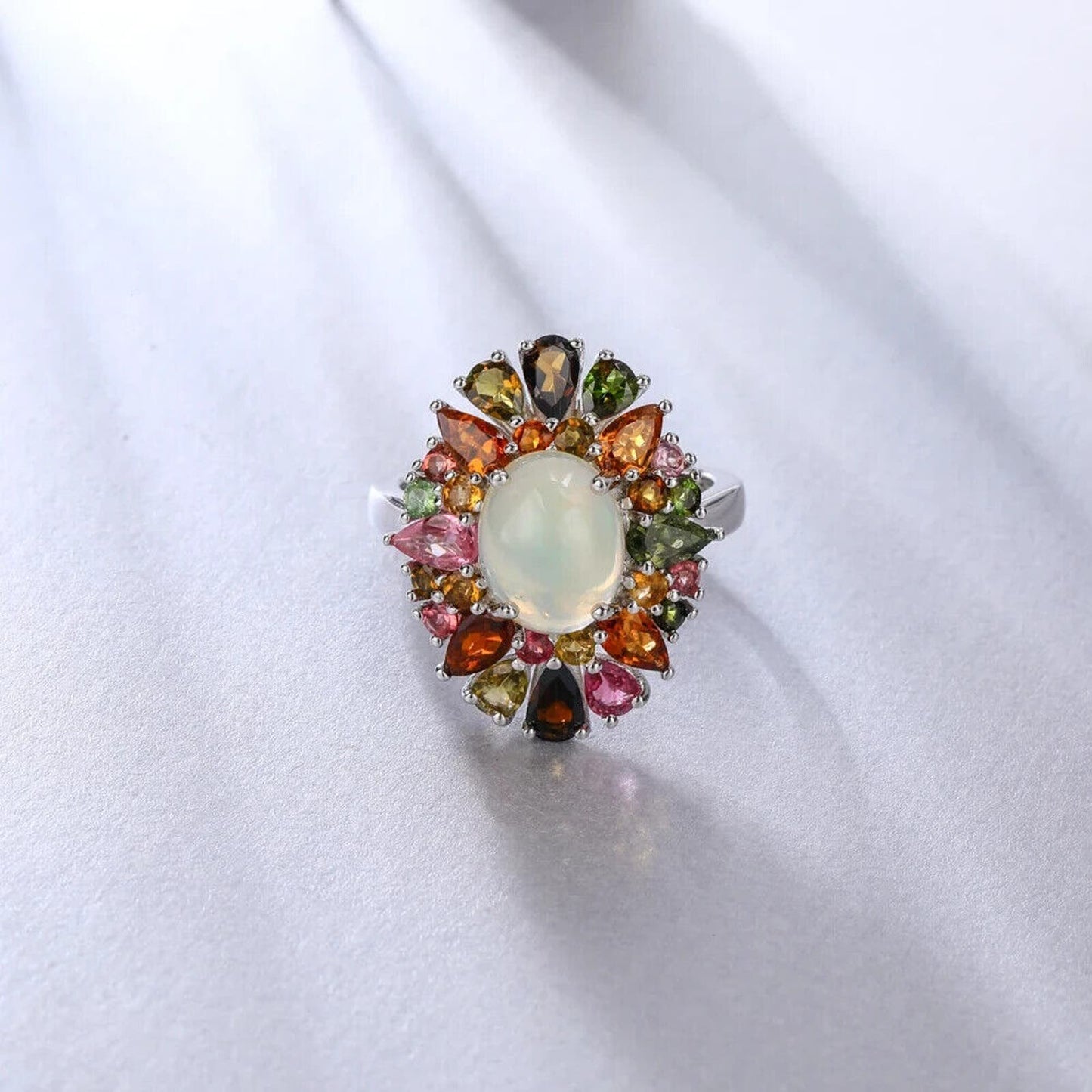 Fire Opal and Multicolor Tourmaline Statement Ring