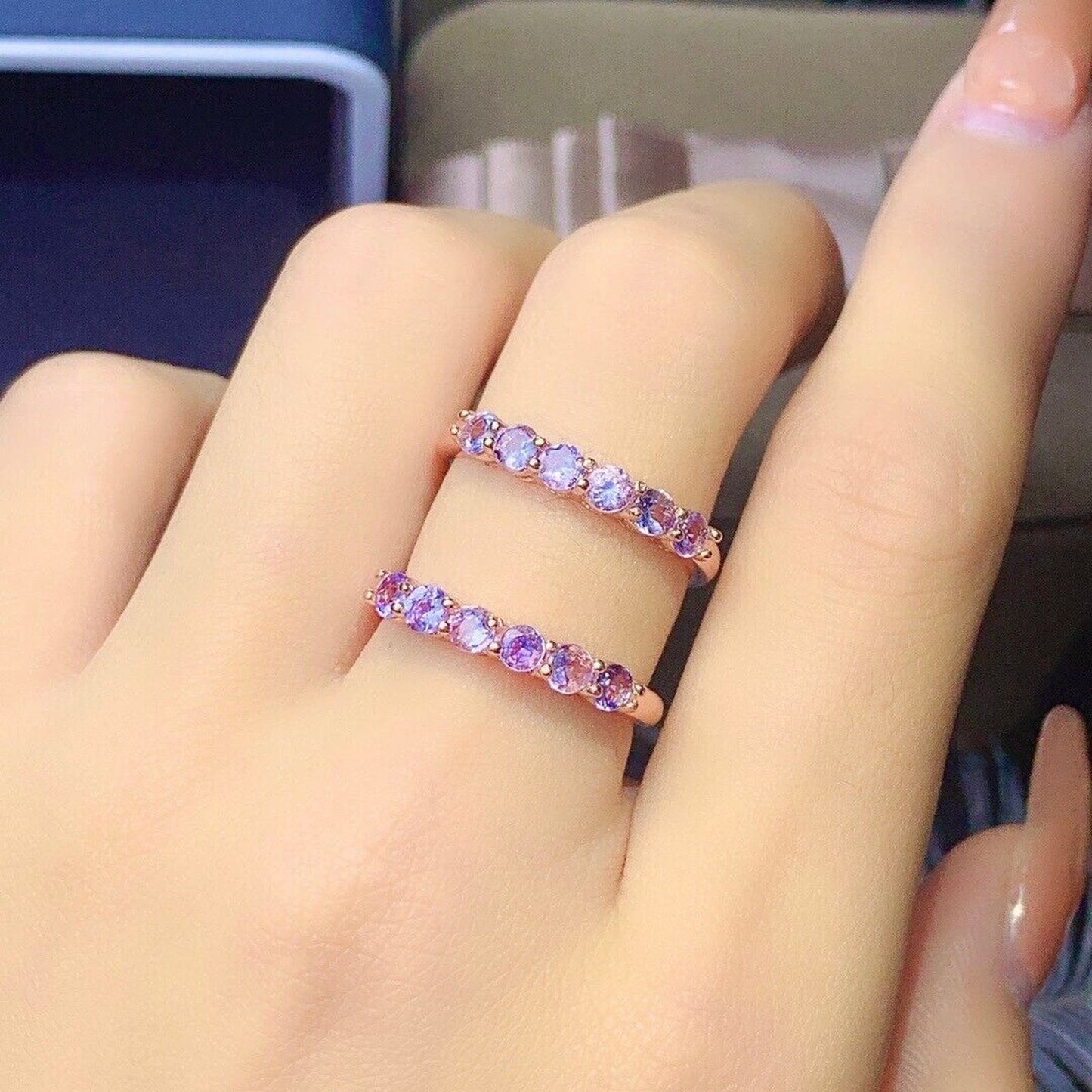 Purple Tanzanite Band Ring 3mm Sterling Silver