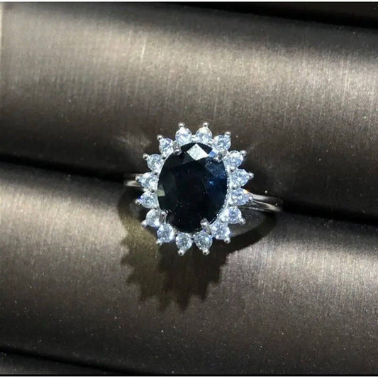 Dark Blue Princes Dianna Sapphire Ring, Natural Dark Blue Sapphire Ring, Women's Sapphire Engagement Ring