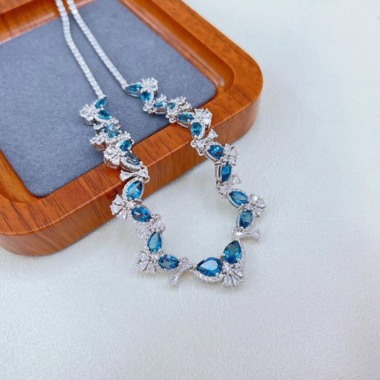 London Blue Topaz Statement Necklace 5x7mm Pear Cut