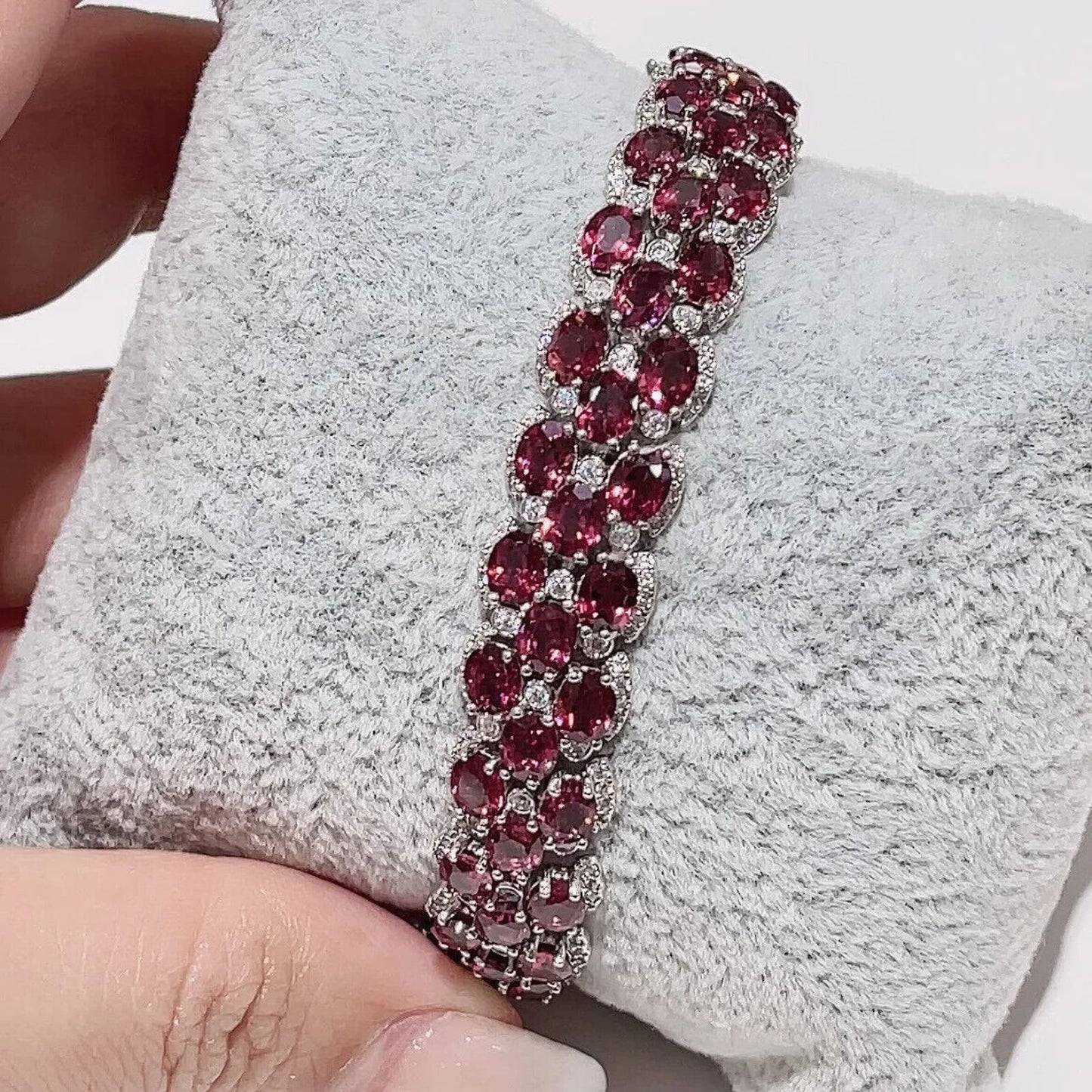 Red Garnet Gemstone Wide 3 Layer Tennis Bracelet 4x5mm