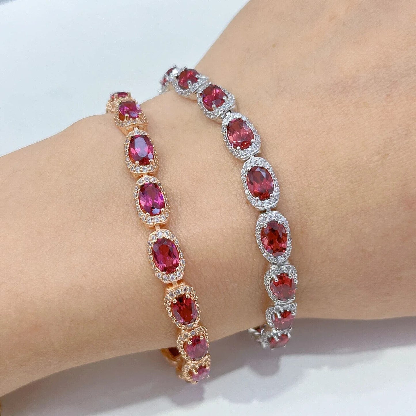 Natural Red Garnet Gemstone Tennis Bracelet 4x6mm