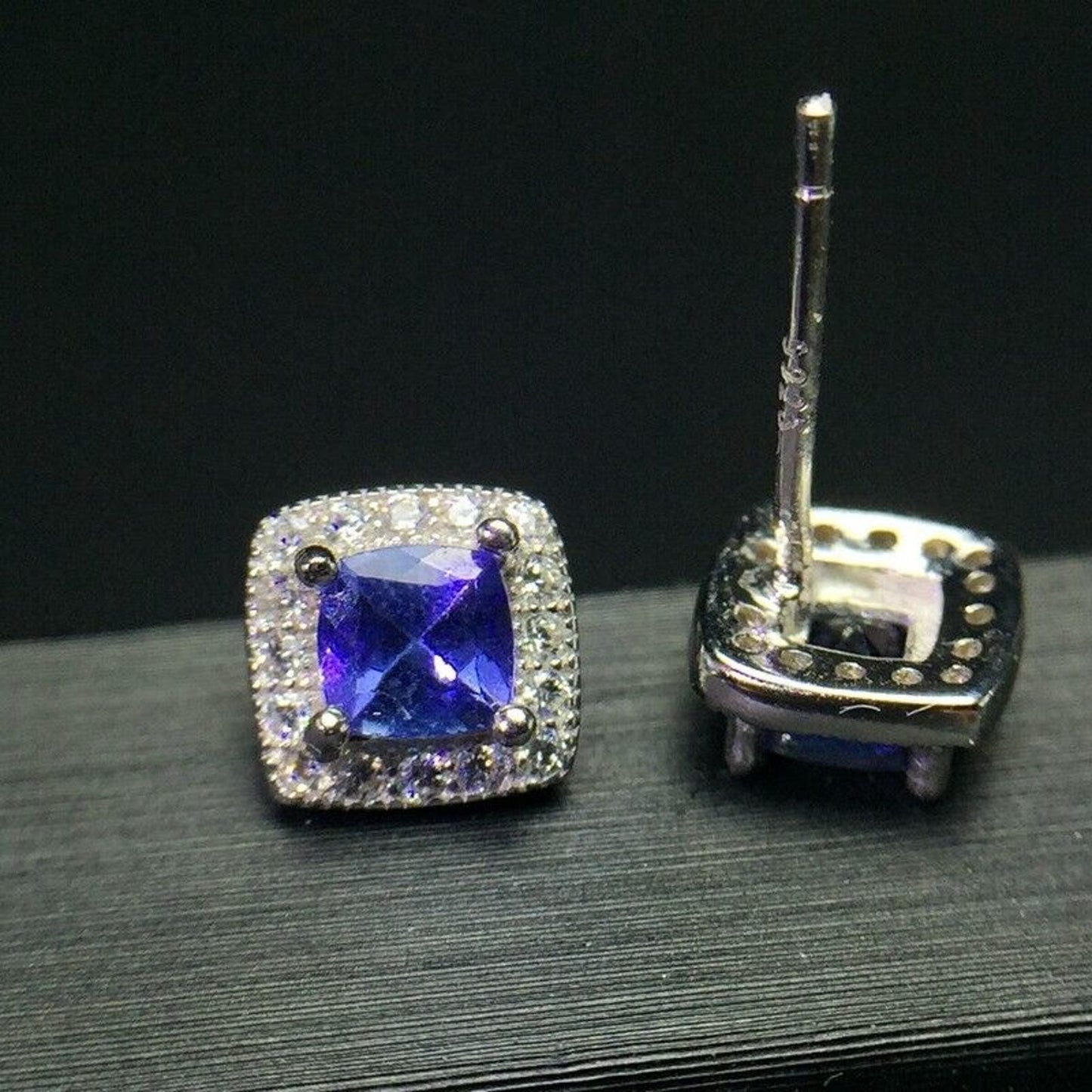 Purple Tanzanite Cushion Cut Stud Earrings 4mm