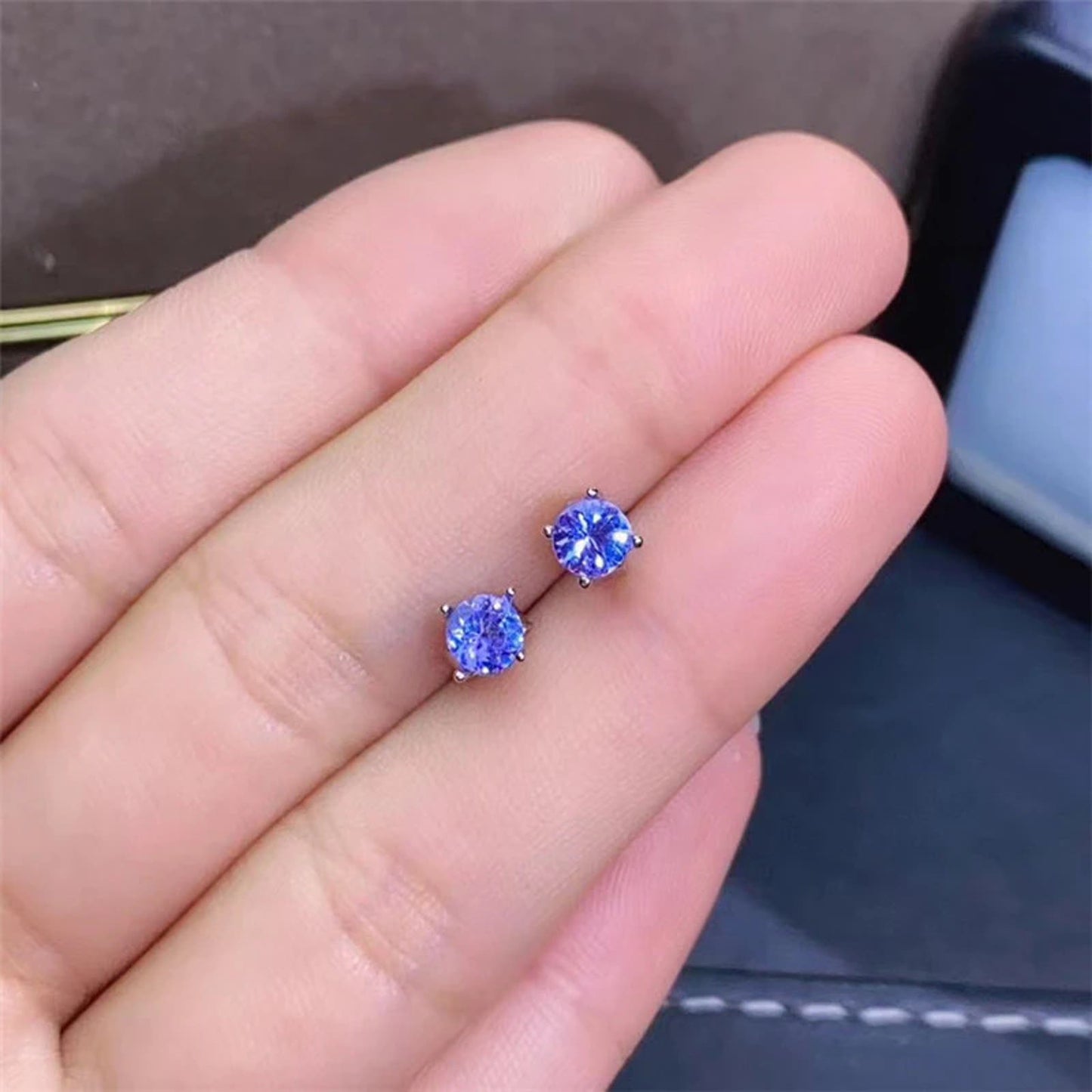 Dainty Purple Tanzanite Stud Earrings 4mm