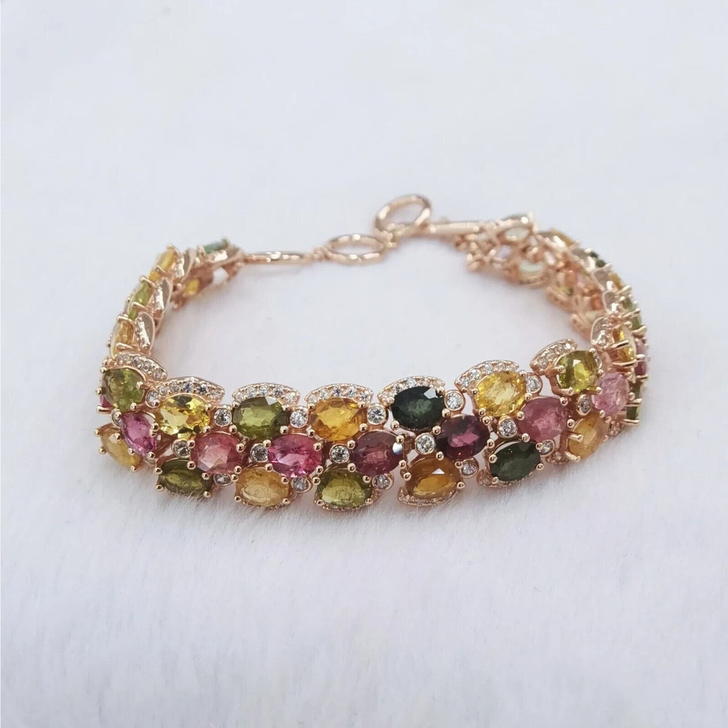 Multilayer Natural Tourmaline Bracelet Rose Gold 4x5mm