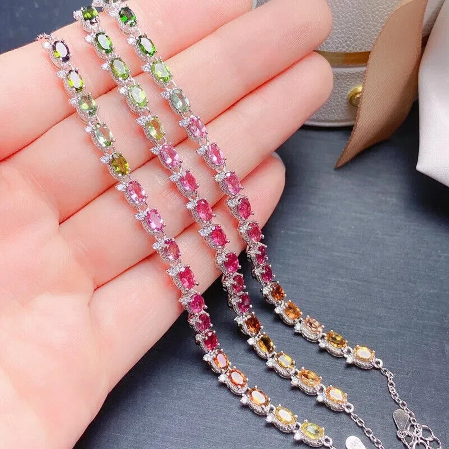 Gradient Multicolor Tourmaline Tennis Bracelet