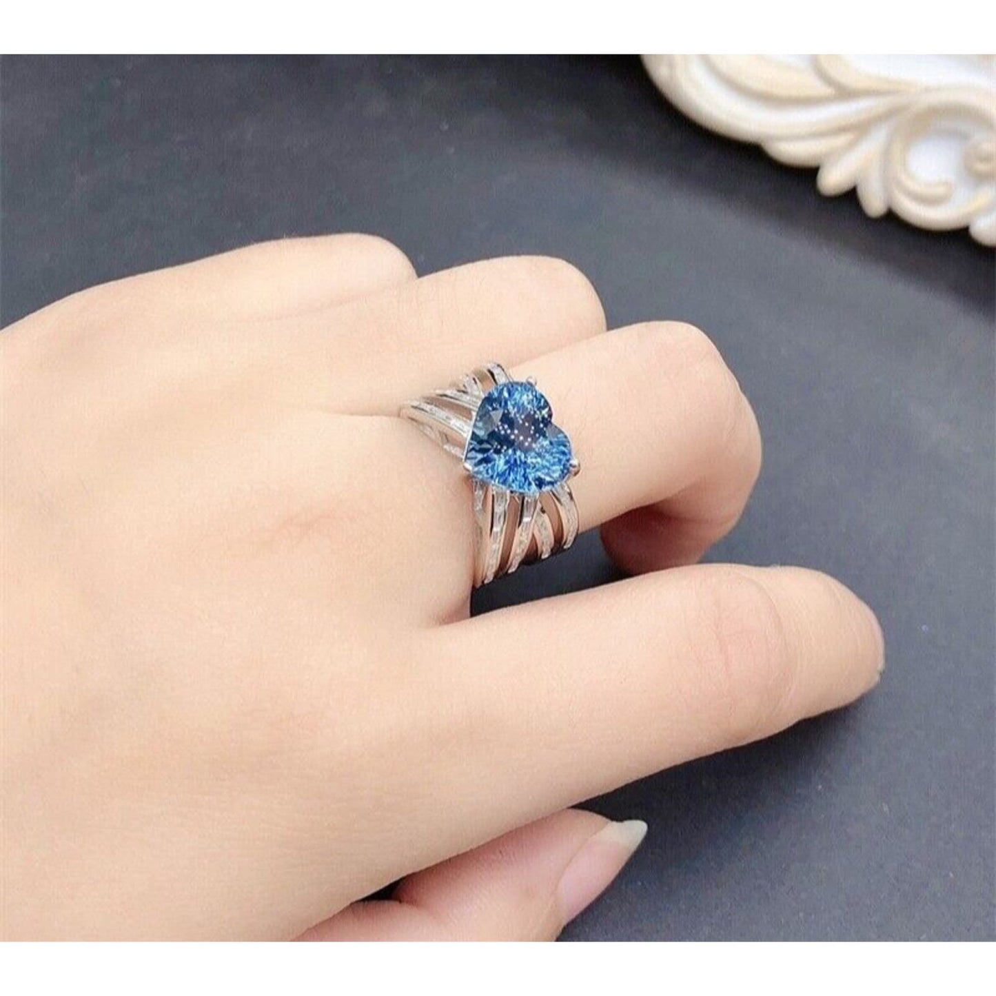 London Blue Topaz Heart Cut Statement Ring 10x10mm