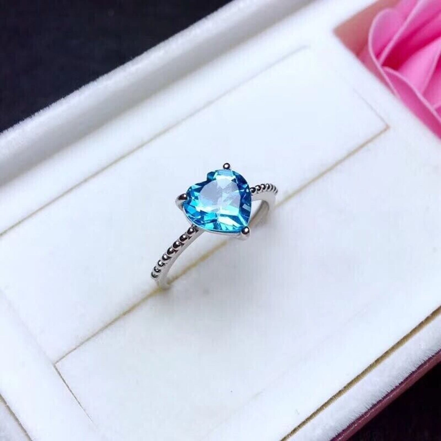 Sky Blue Topaz Solitaire Heart Ring 6x8mm Sterling Silver