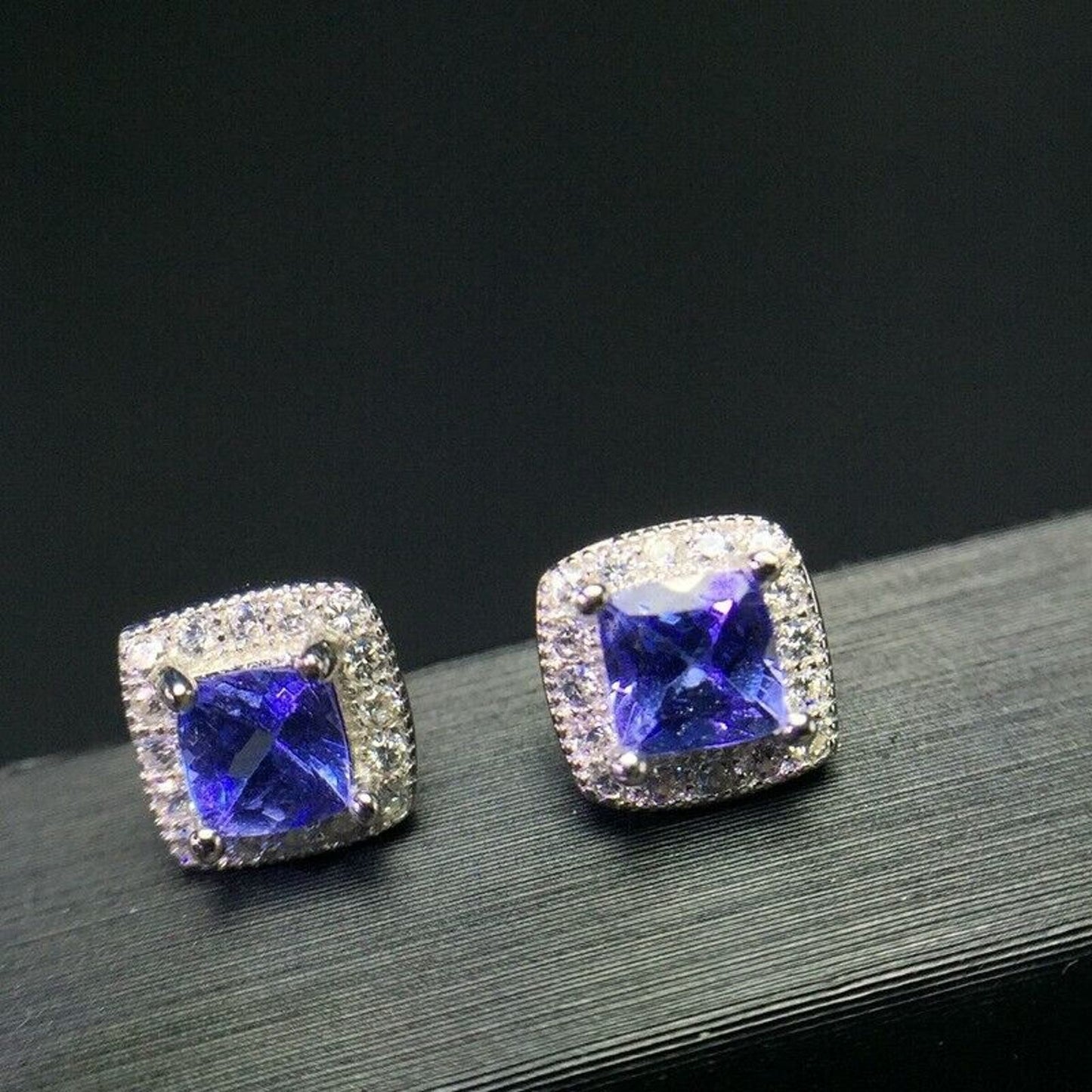 Purple Tanzanite Cushion Cut Stud Earrings 4mm