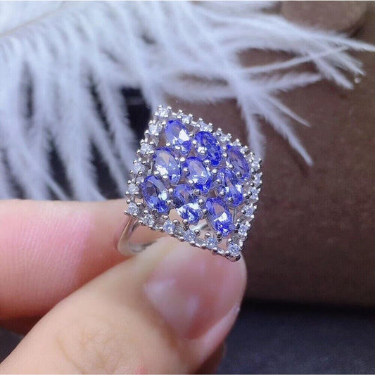 Tanzanite Diamond Shape Statement Ring VVS1 Platinum Plated