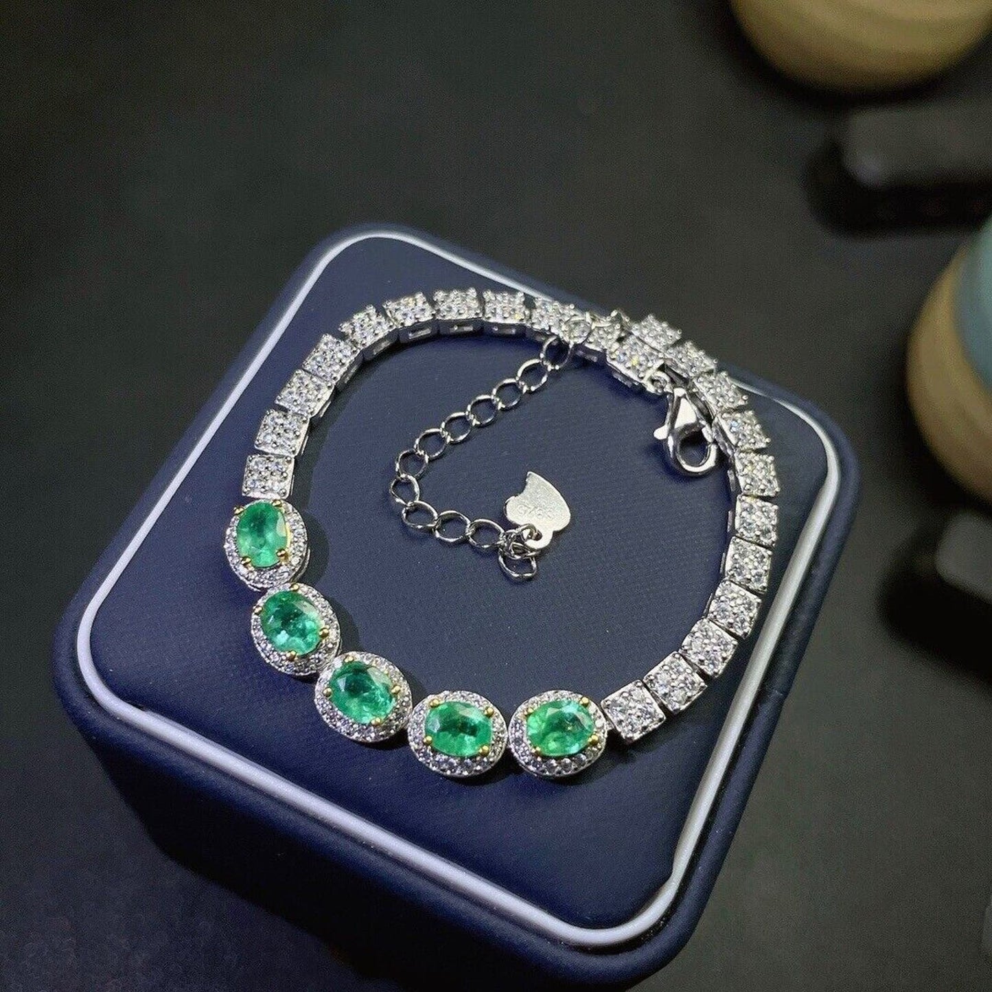 Emerald Tennis Bracelet with Cubic Zirconia 4x5mm