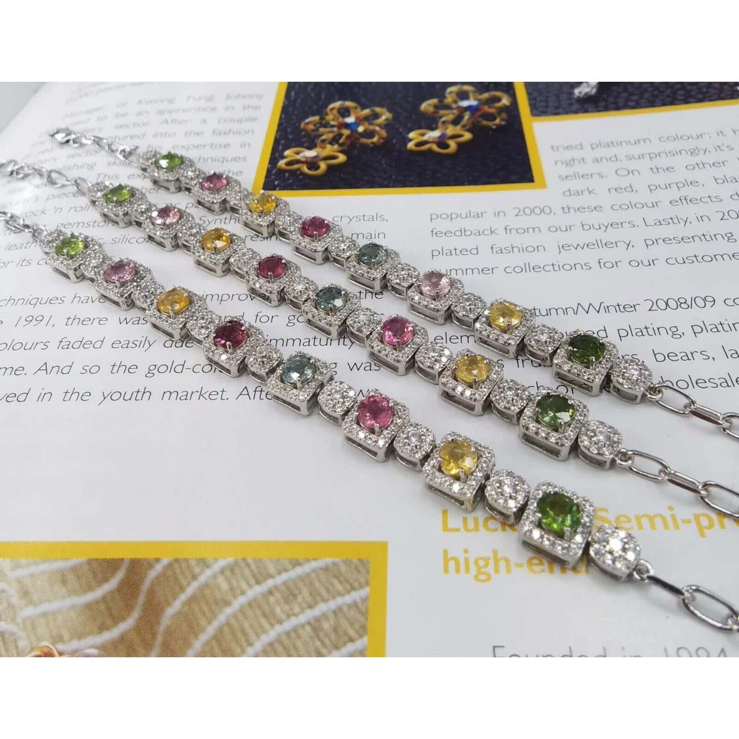 Natural Multi Color Tourmaline and CZ Tennis Bracelet