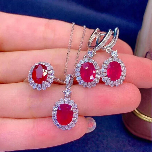 Natural Ruby Jewelry Set, Women's Ruby Pendant and Ring, Ruby Ring and Pendant