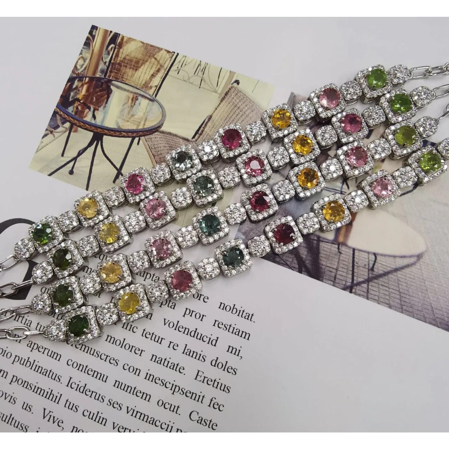 Natural Multi Color Tourmaline and CZ Tennis Bracelet