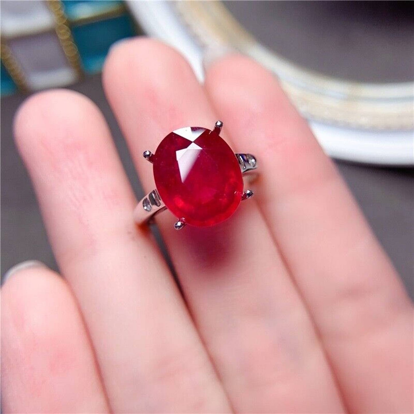 Natural Pigeon Blood Ruby Ring, Pigeon Blood Ruby 925 Sterling Silver Ring