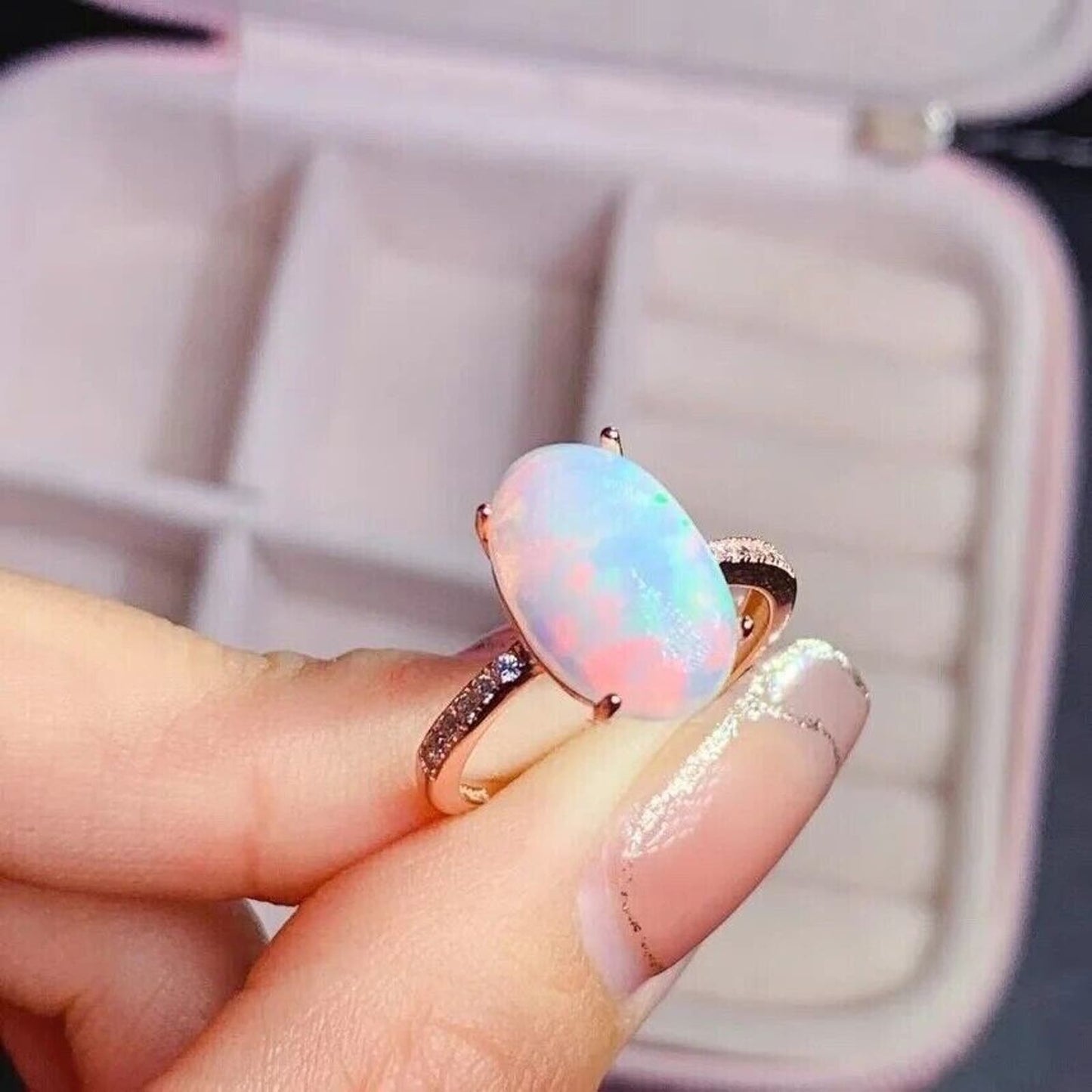 White Fire Opal Statement Ring 9x13mm