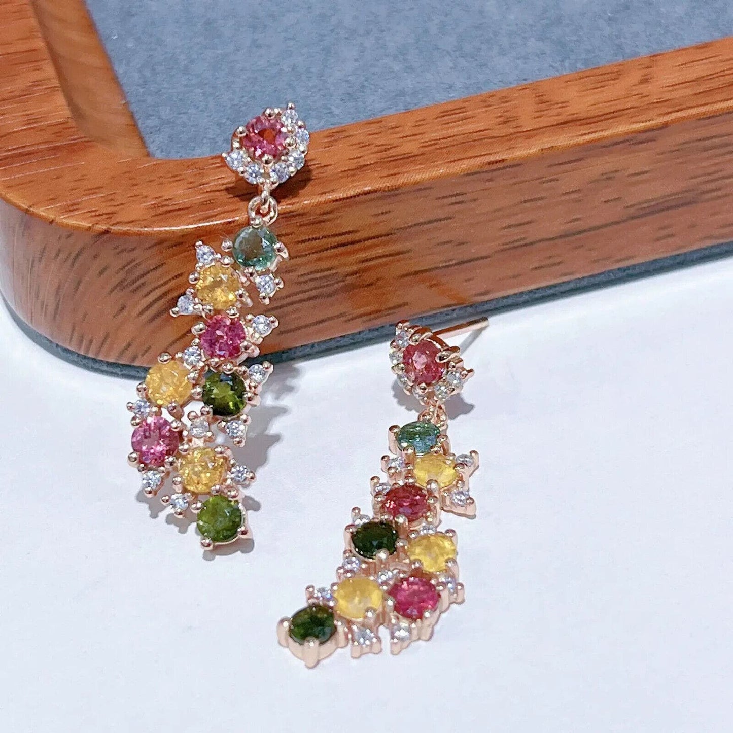 Natural Brazilian Tourmaline Dangle Earrings 15x36mm