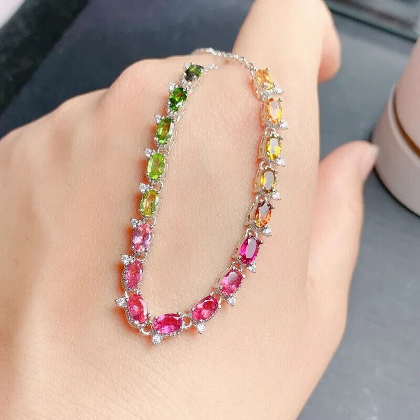 Gradient Multicolor Tourmaline Tennis Bracelet