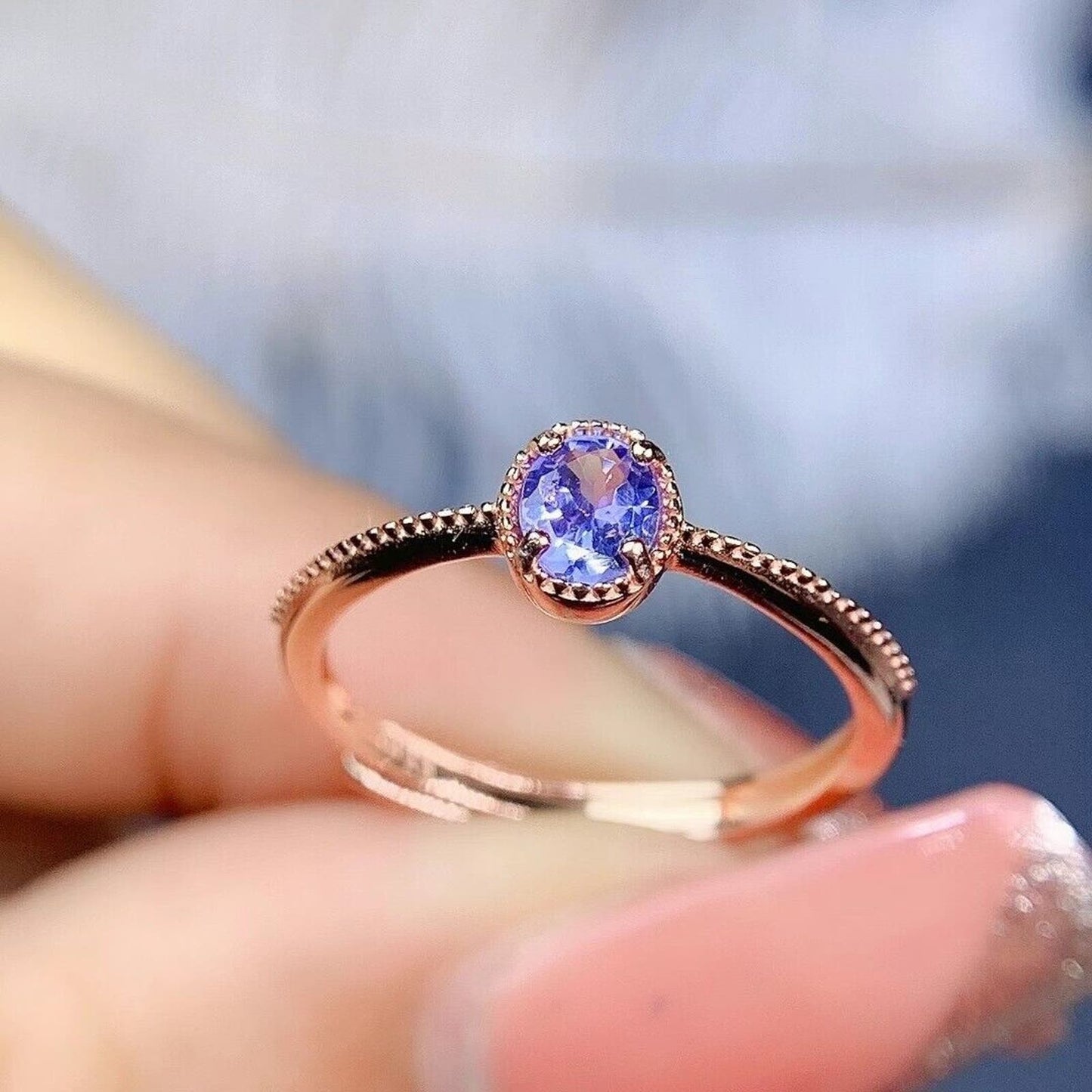 VVS Grade Purple Tanzanite Ring, Dainty Purple Tanzanite Sterling Silver Ring