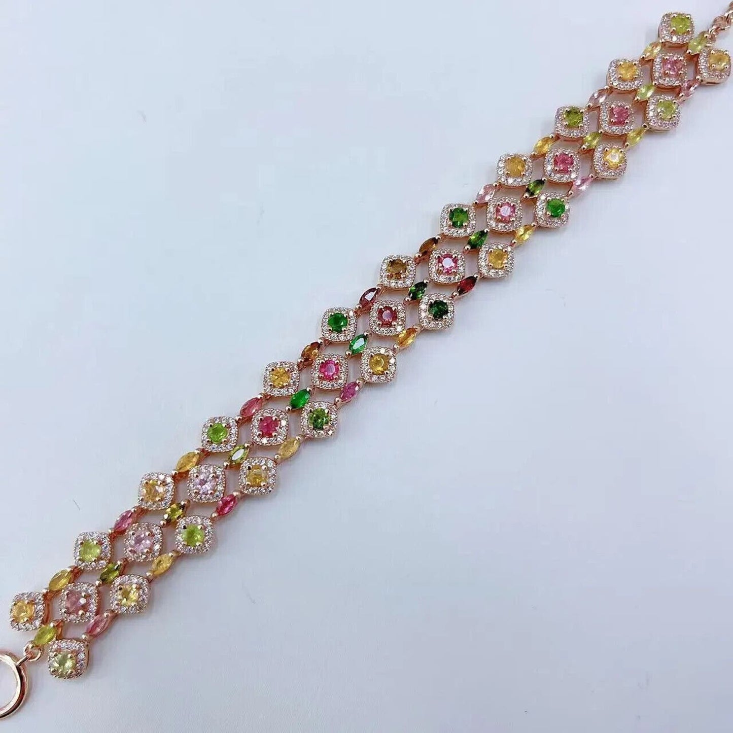 Multilayer Tourmaline Gemstone Bracelet Rose Gold